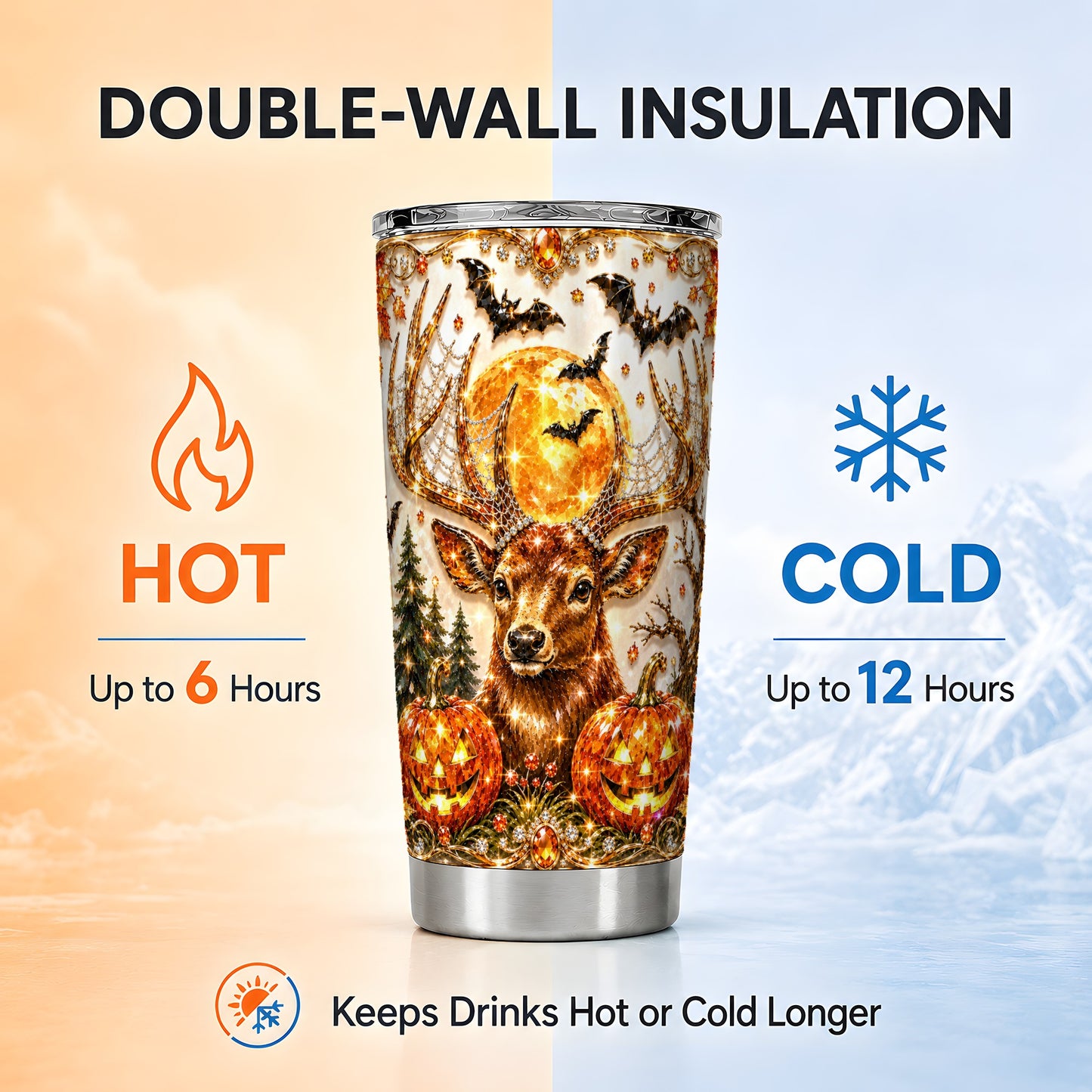 #pl[Steel] Jeweled Deer 20oz Tumbler, Halloween Stag Stainless Steel Travel Cup