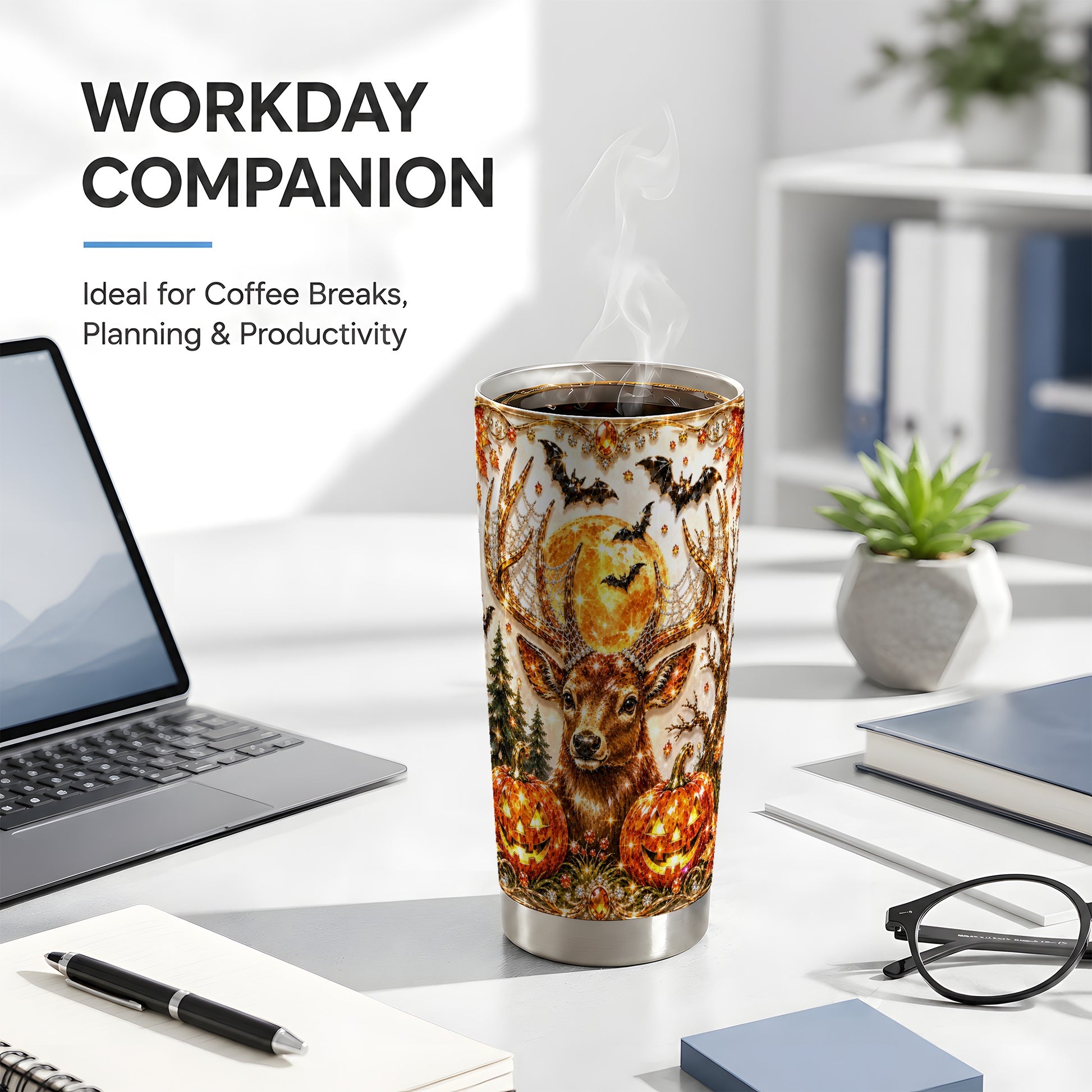 #pl[Steel] Jeweled Deer 20oz Tumbler, Halloween Stag Stainless Steel Travel Cup