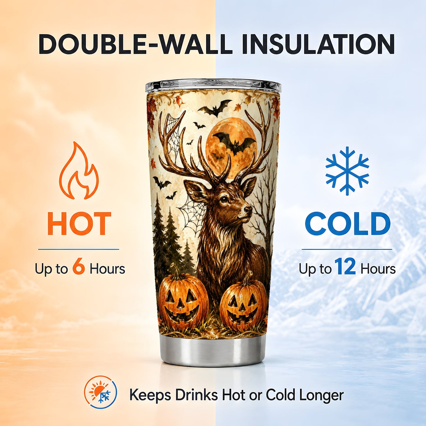 #pl[Steel] Autumn Deer 20oz Tumbler, Halloween Stag Stainless Steel Travel Cup