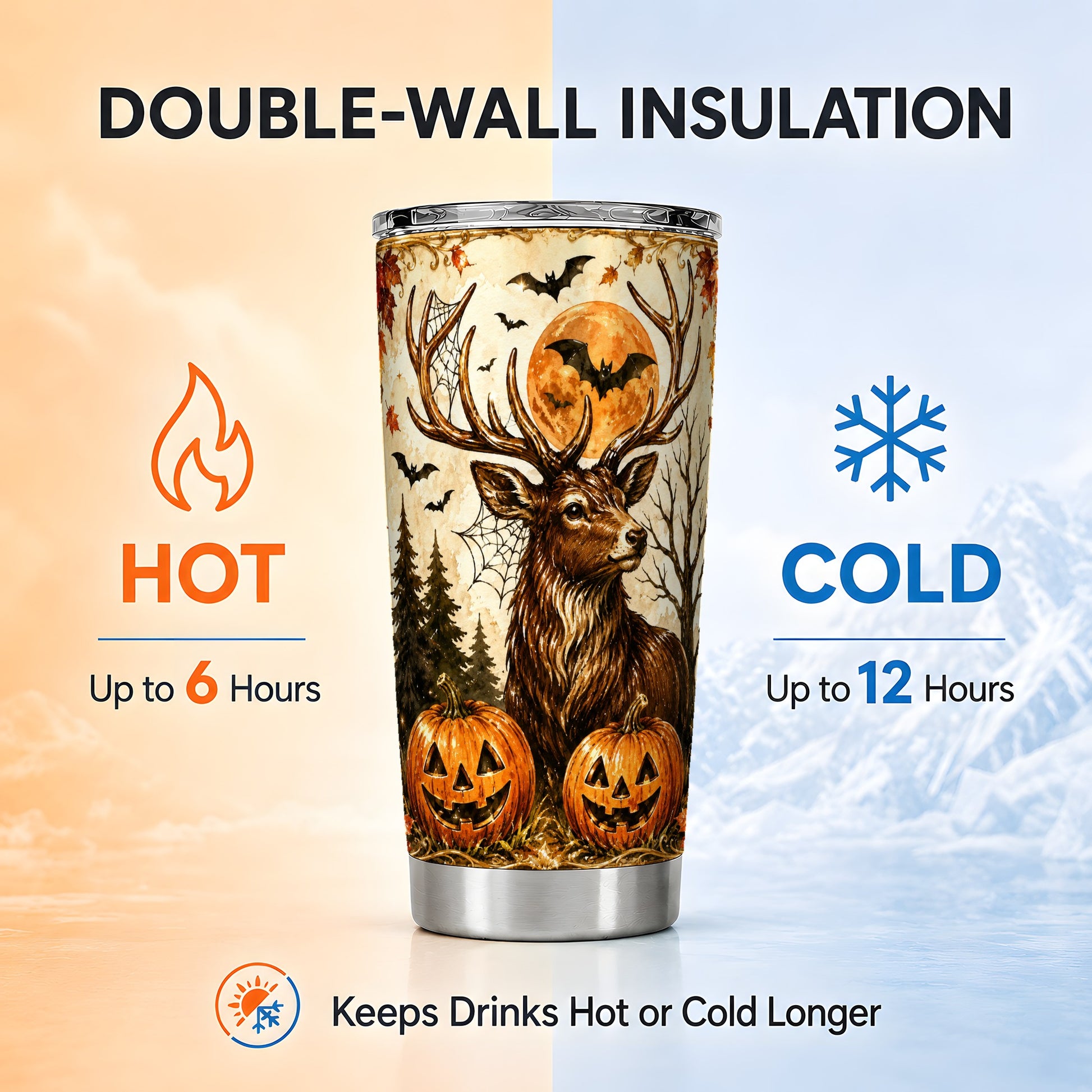 #pl[Steel] Autumn Deer 20oz Tumbler, Halloween Stag Stainless Steel Travel Cup