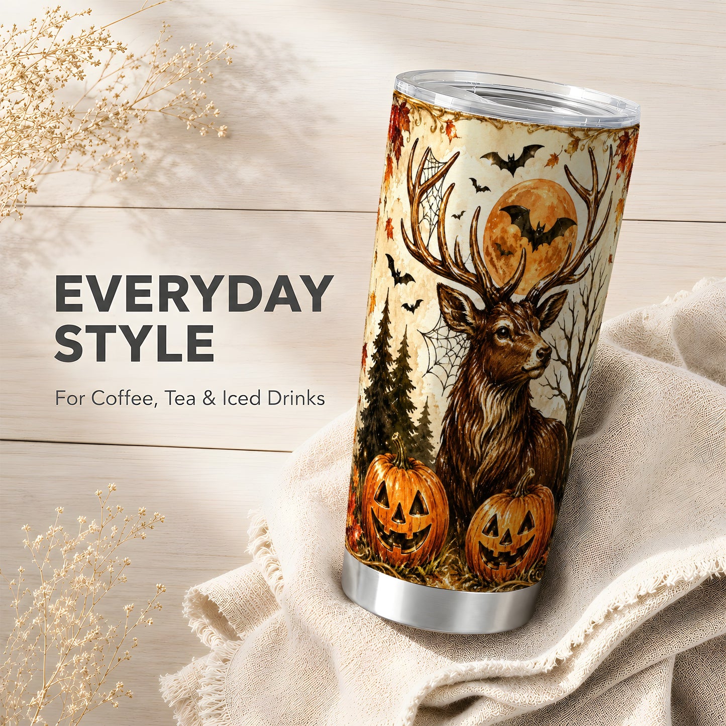 #pl[Steel] Autumn Deer 20oz Tumbler, Halloween Stag Stainless Steel Travel Cup