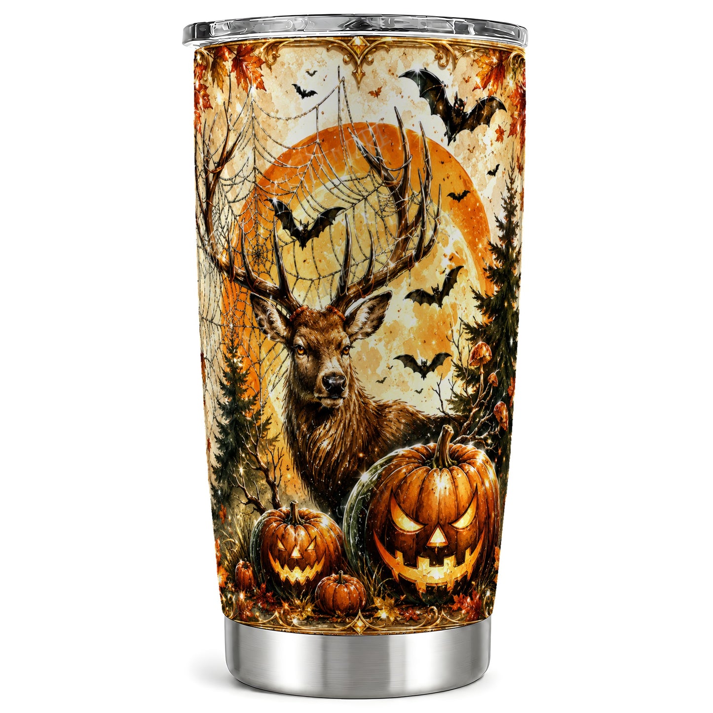 #pl[Steel] Spiderweb Deer 20oz Tumbler, Halloween Stag Stainless Steel Travel Cup