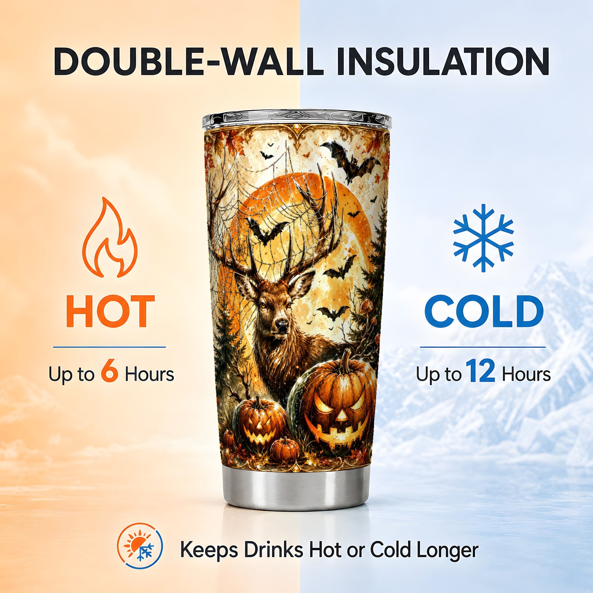 #pl[Steel] Spiderweb Deer 20oz Tumbler, Halloween Stag Stainless Steel Travel Cup
