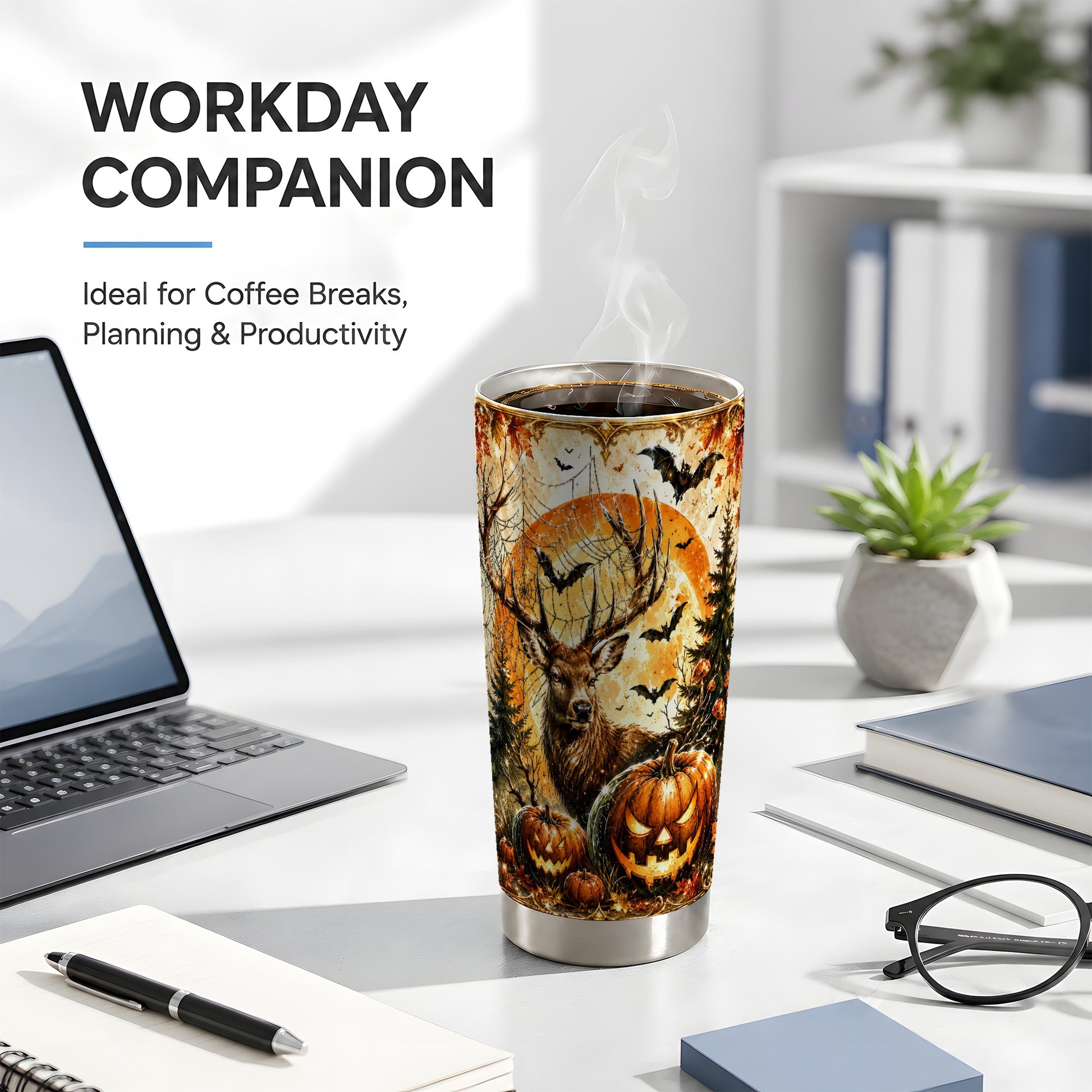 #pl[Steel] Spiderweb Deer 20oz Tumbler, Halloween Stag Stainless Steel Travel Cup