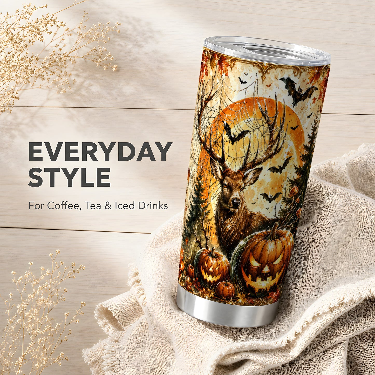#pl[Steel] Spiderweb Deer 20oz Tumbler, Halloween Stag Stainless Steel Travel Cup