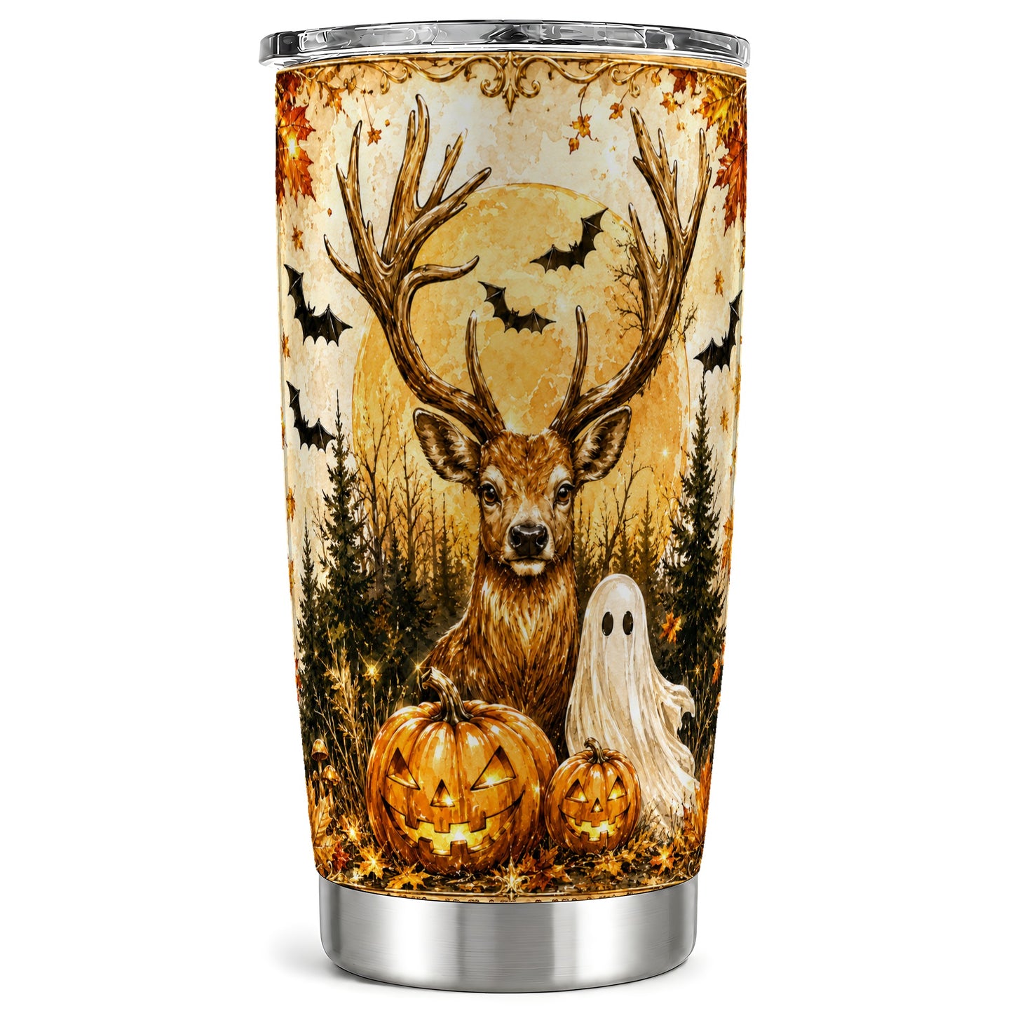 #pl[Steel] Halloween Deer Tumbler 20oz, Ghost Tumbler, Stainless Steel Travel Cup