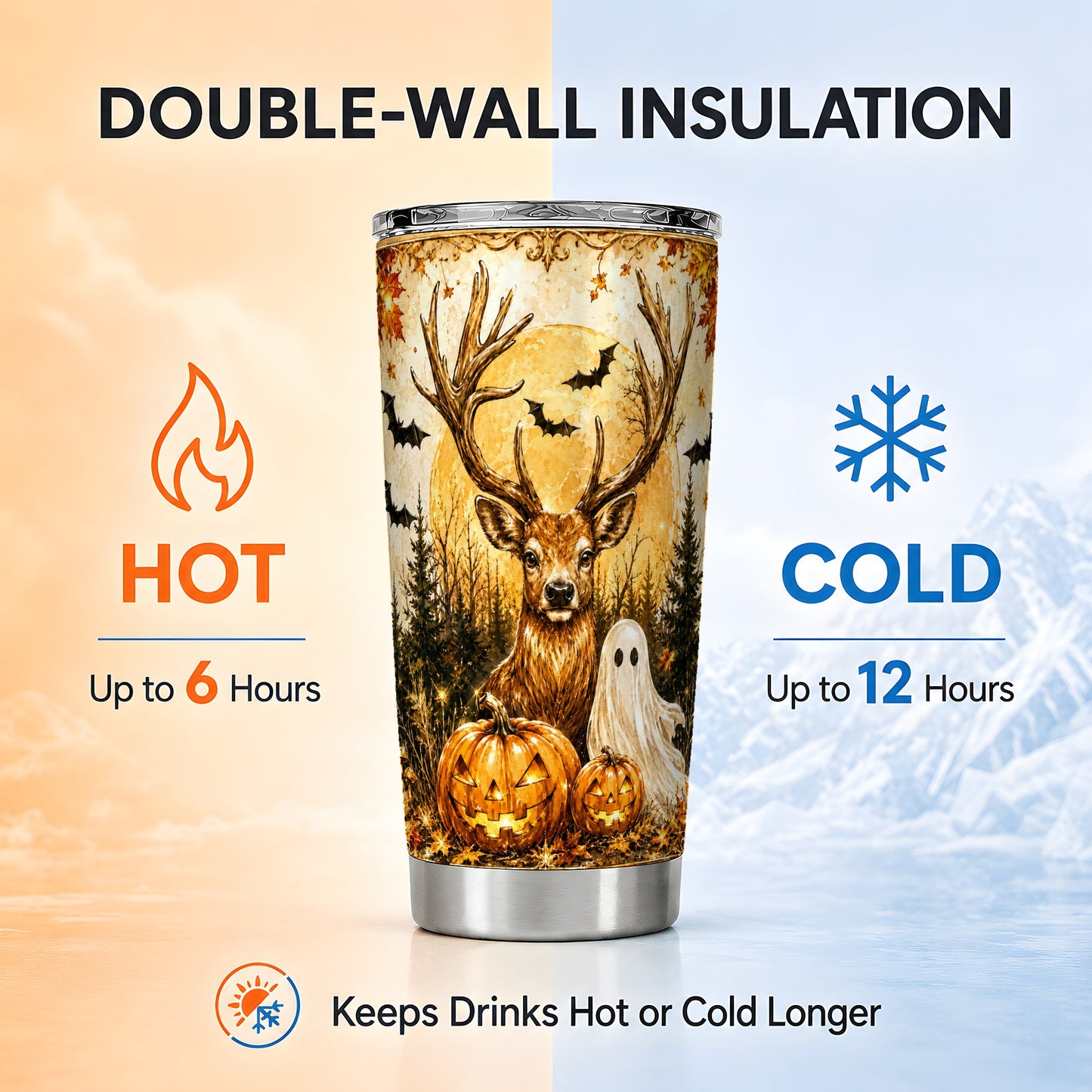 #pl[Steel] Halloween Deer Tumbler 20oz, Ghost Tumbler, Stainless Steel Travel Cup