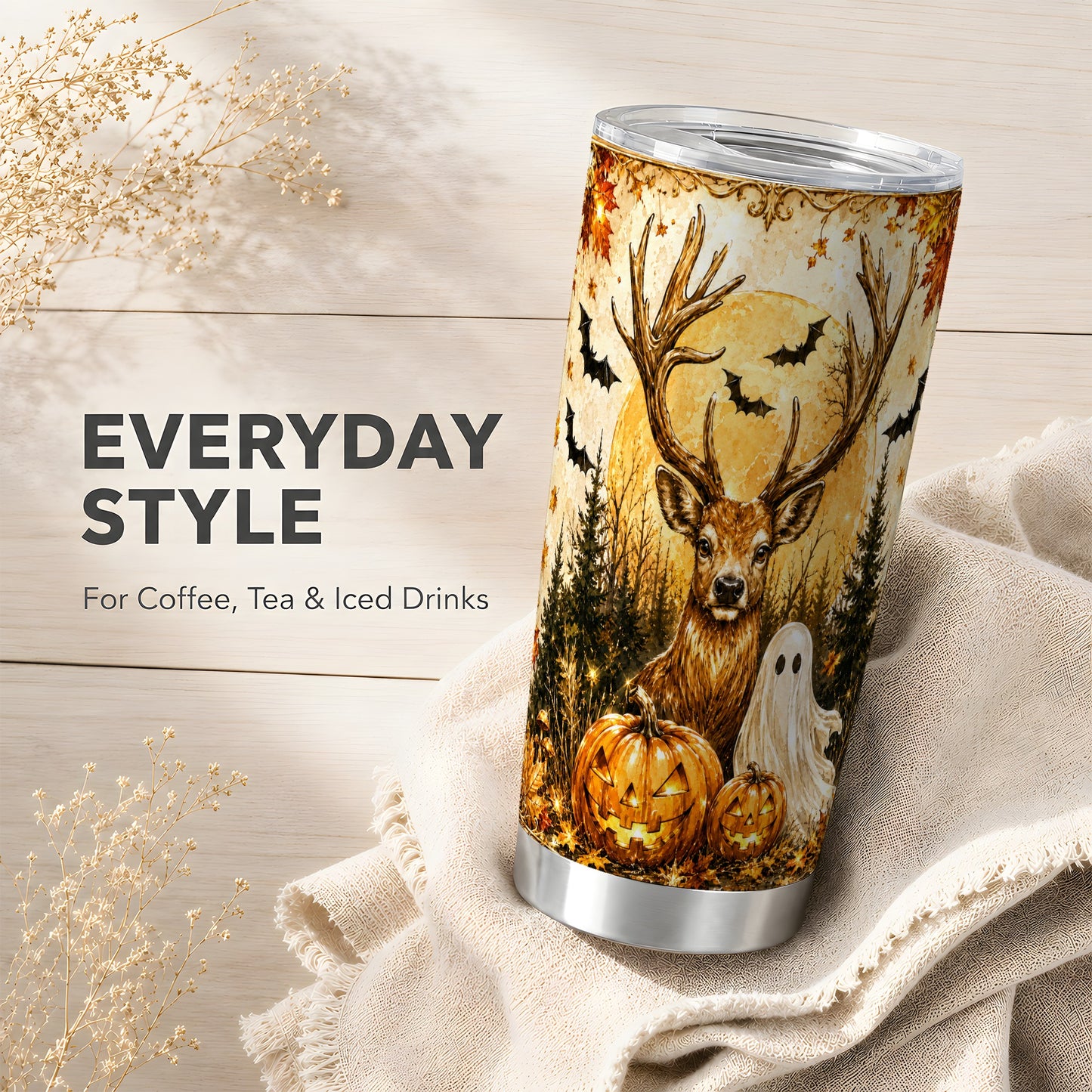 #pl[Steel] Halloween Deer Tumbler 20oz, Ghost Tumbler, Stainless Steel Travel Cup