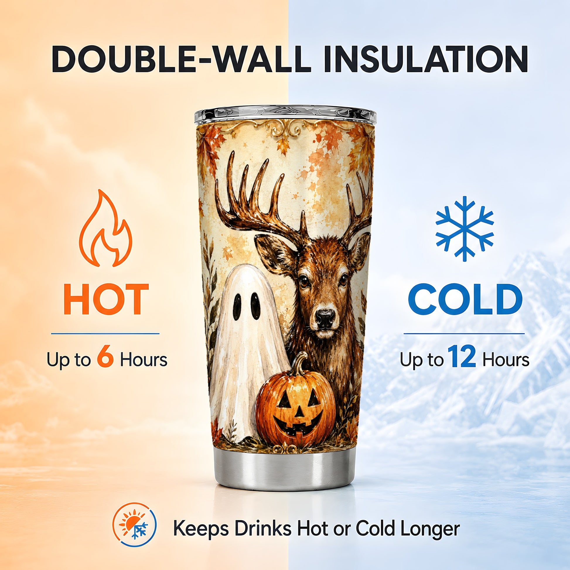 #pl[Steel] Autumn Deer Tumbler 20oz, Ghost Tumbler, Stainless Steel Travel Cup