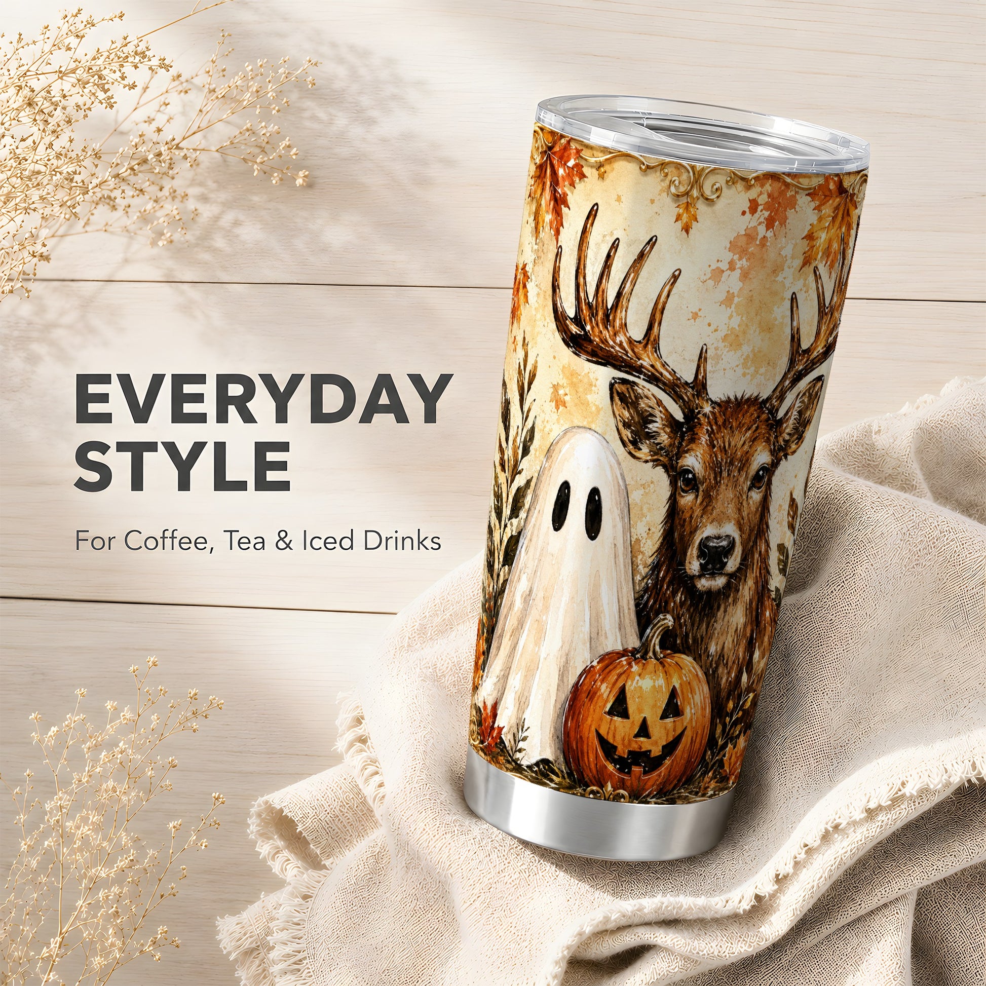 #pl[Steel] Autumn Deer Tumbler 20oz, Ghost Tumbler, Stainless Steel Travel Cup