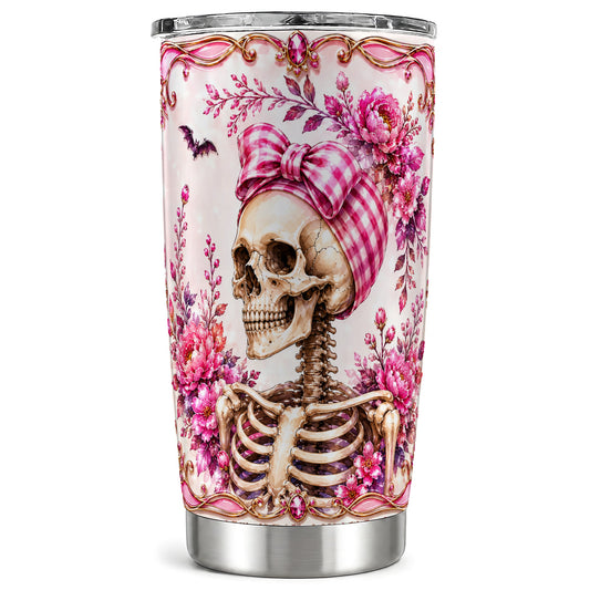 #pl[Steel] Pink Skeleton Tumbler 20oz, Skull Tumbler, Stainless Steel Travel Cup