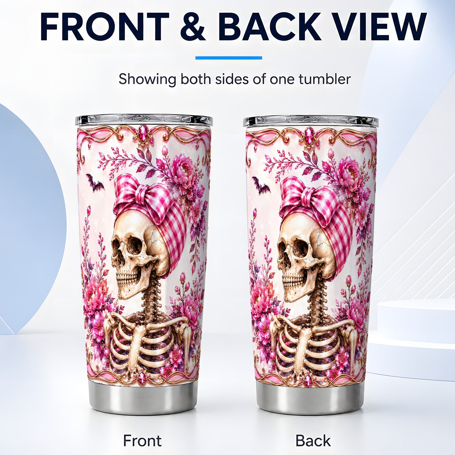 #pl[Steel] Pink Skeleton Tumbler 20oz, Skull Tumbler, Stainless Steel Travel Cup