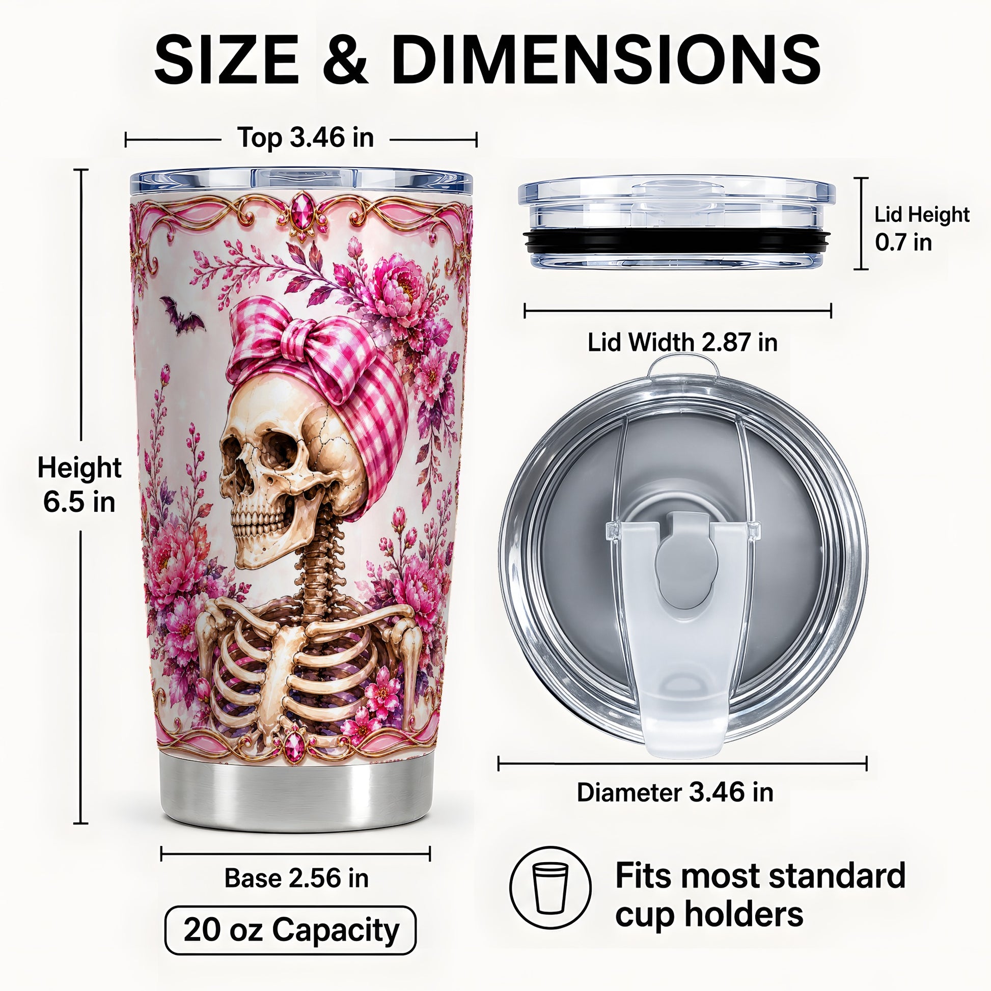 #pl[Steel] Pink Skeleton Tumbler 20oz, Skull Tumbler, Stainless Steel Travel Cup