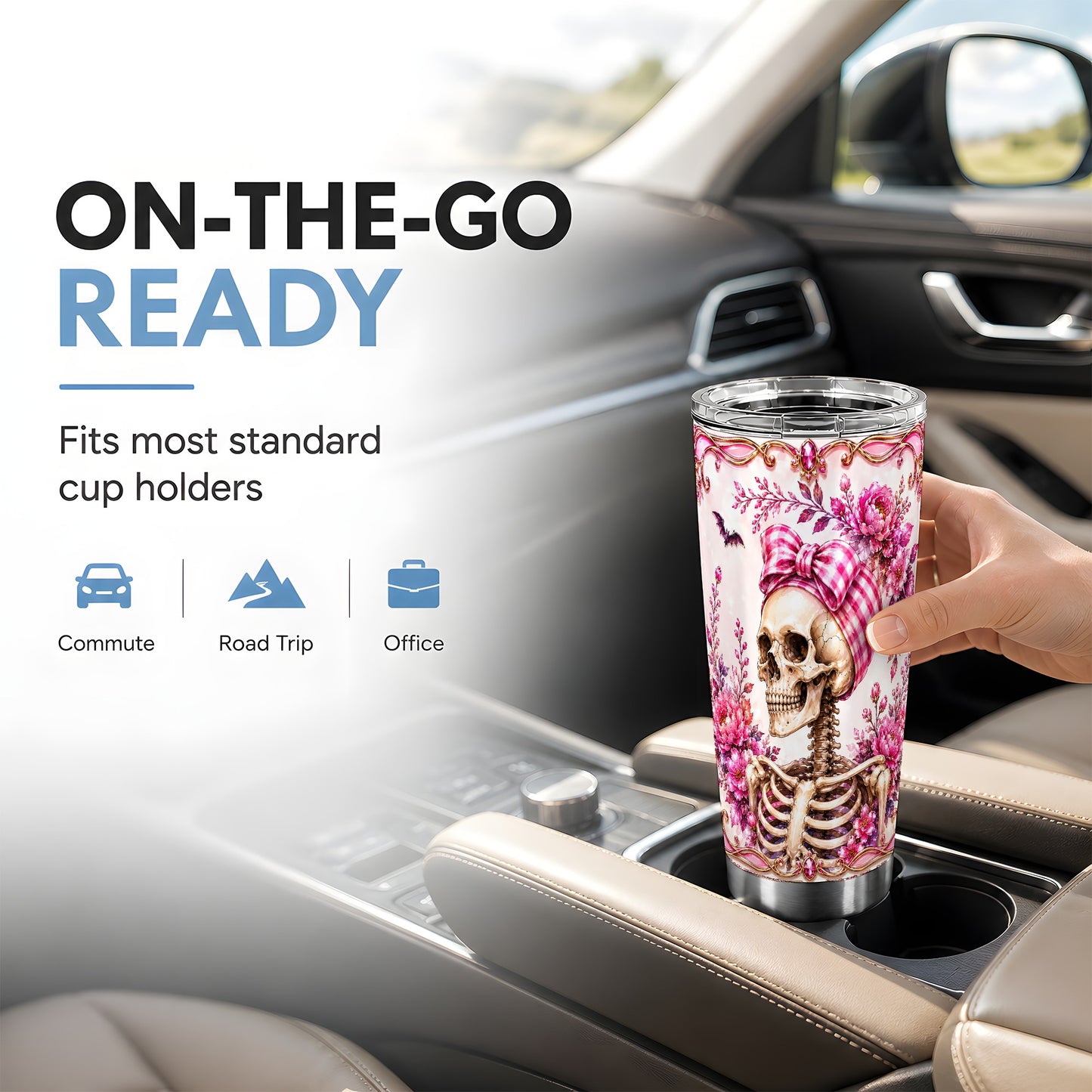 #pl[Steel] Pink Skeleton Tumbler 20oz, Skull Tumbler, Stainless Steel Travel Cup
