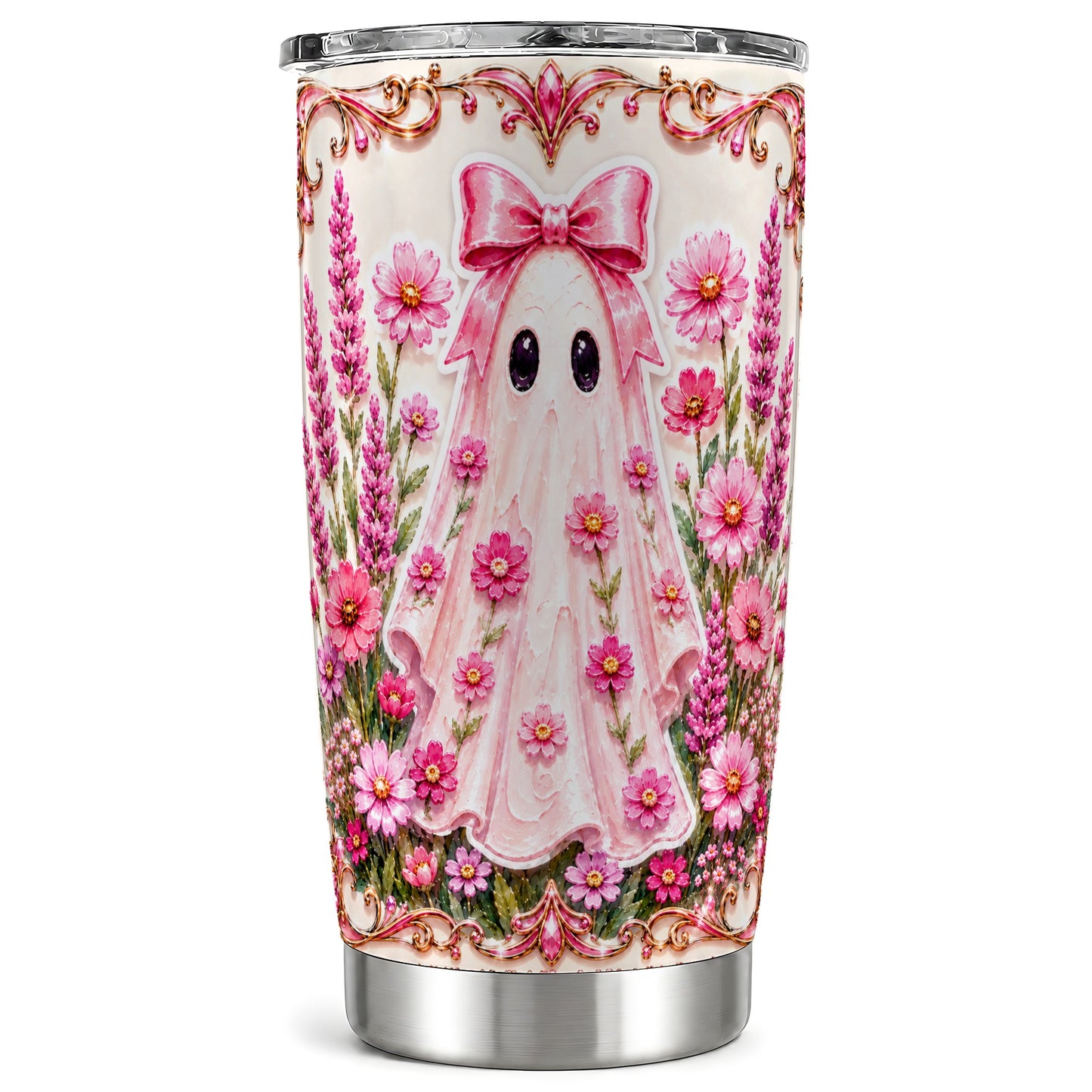#pl[Steel] Pink Floral Ghost Tumbler 20oz, Ghost Tumbler, Stainless Steel Travel Cup