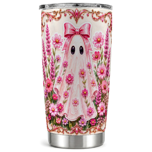 #pl[Steel] Pink Floral Ghost Tumbler 20oz, Ghost Tumbler, Stainless Steel Travel Cup