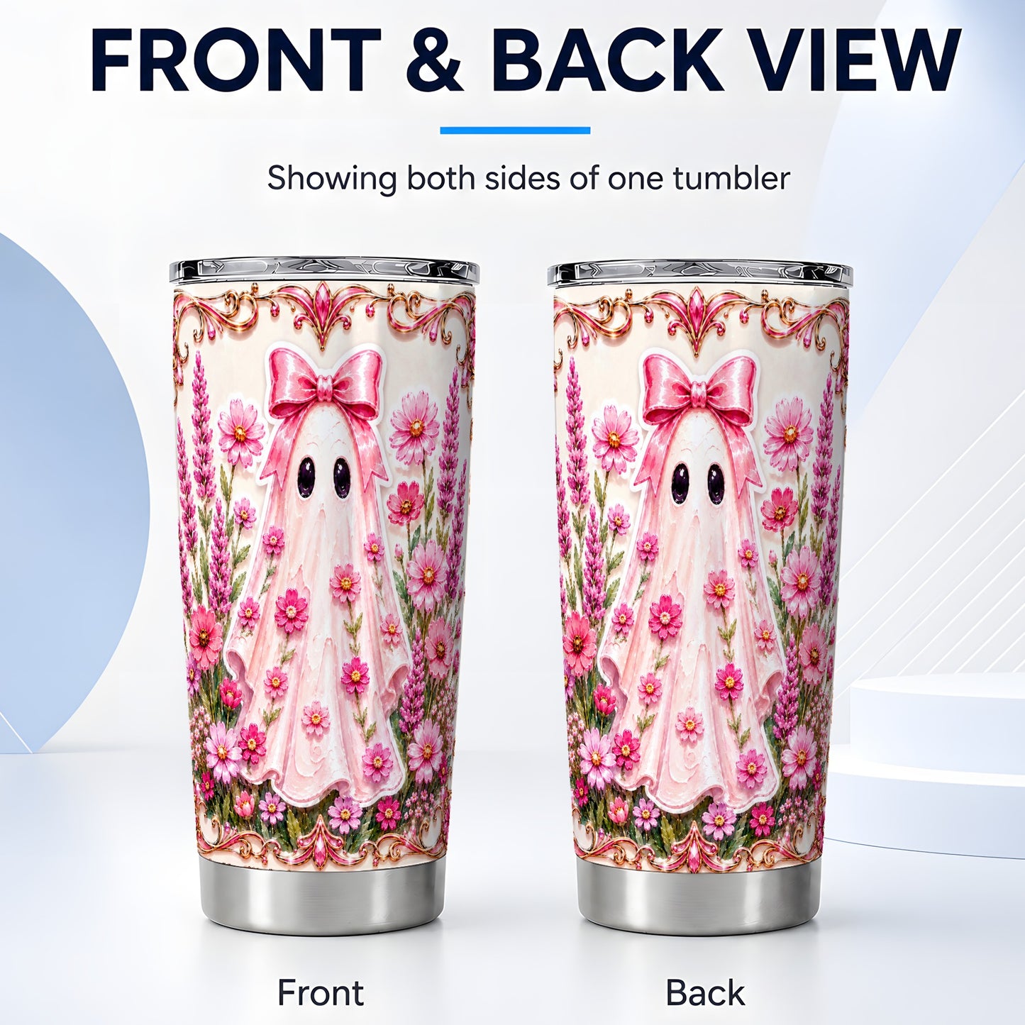 #pl[Steel] Pink Floral Ghost Tumbler 20oz, Ghost Tumbler, Stainless Steel Travel Cup