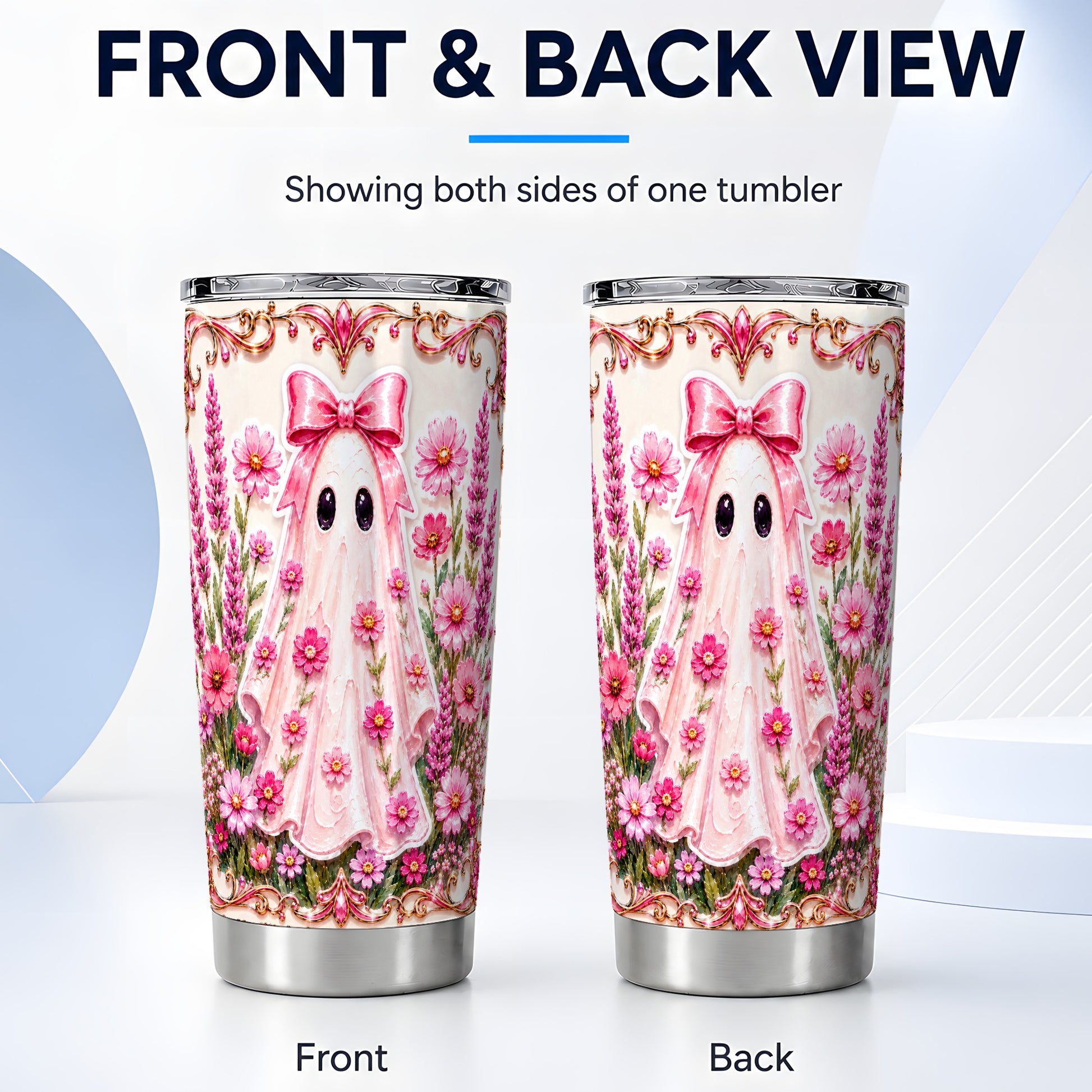 #pl[Steel] Pink Floral Ghost Tumbler 20oz, Ghost Tumbler, Stainless Steel Travel Cup