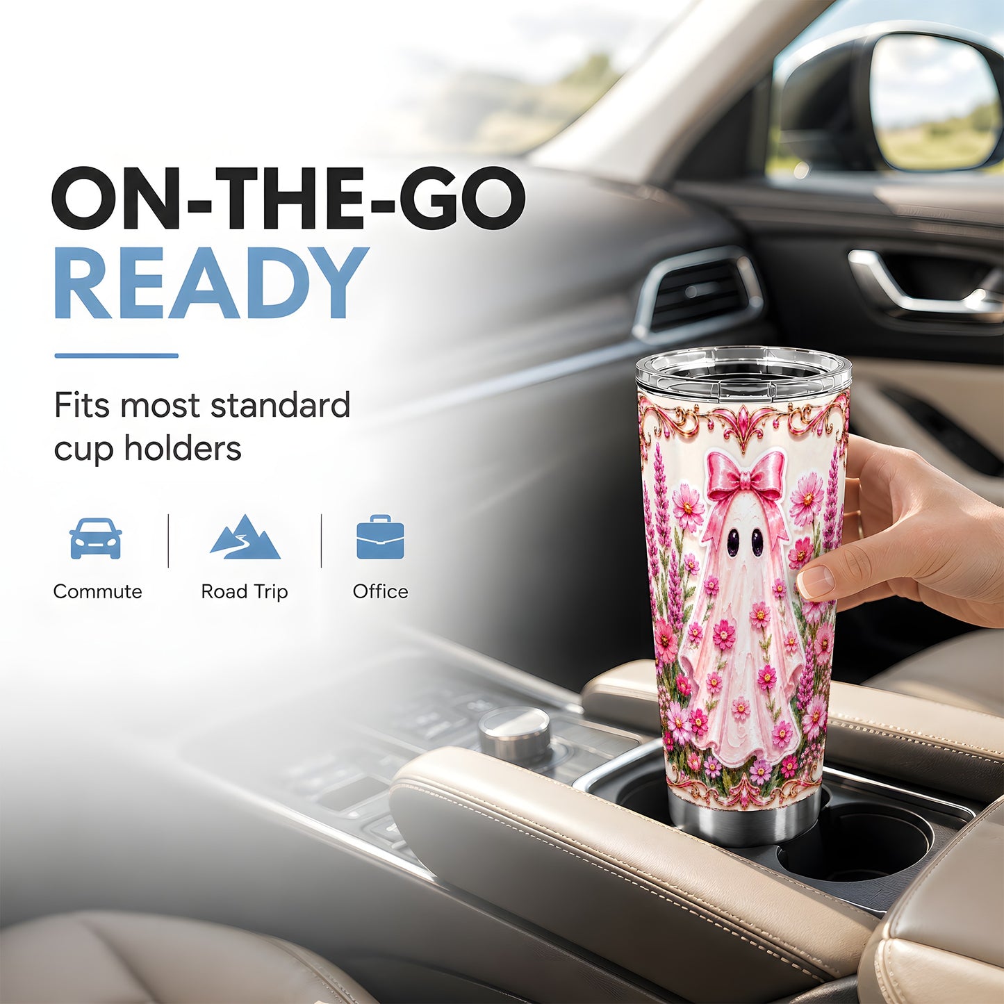 #pl[Steel] Pink Floral Ghost Tumbler 20oz, Ghost Tumbler, Stainless Steel Travel Cup