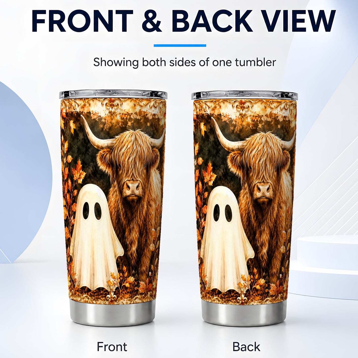 #pl[Steel] Highland Cow Ghost Tumbler 20oz, Autumn Tumbler, Stainless Steel Travel Cup