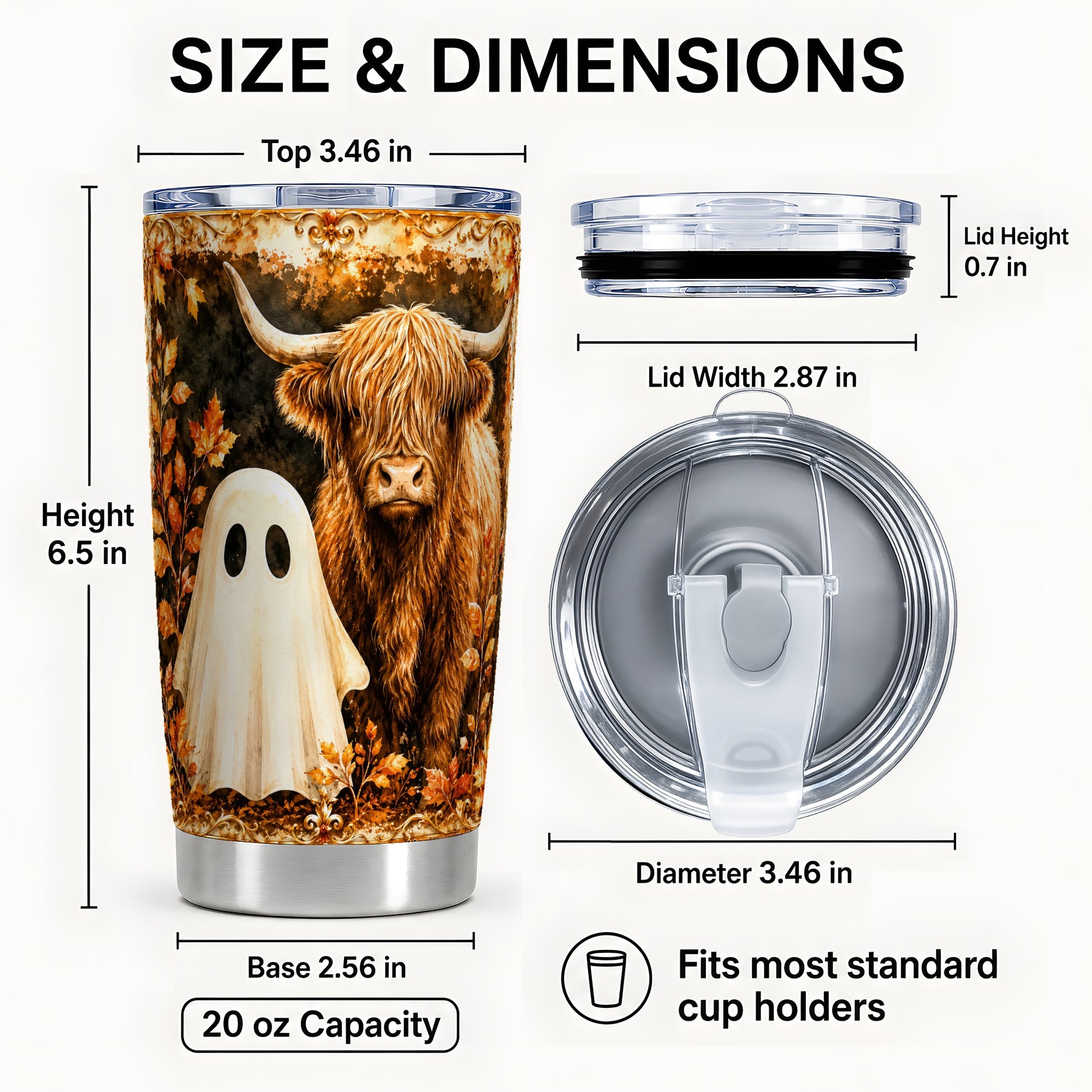 #pl[Steel] Highland Cow Ghost Tumbler 20oz, Autumn Tumbler, Stainless Steel Travel Cup