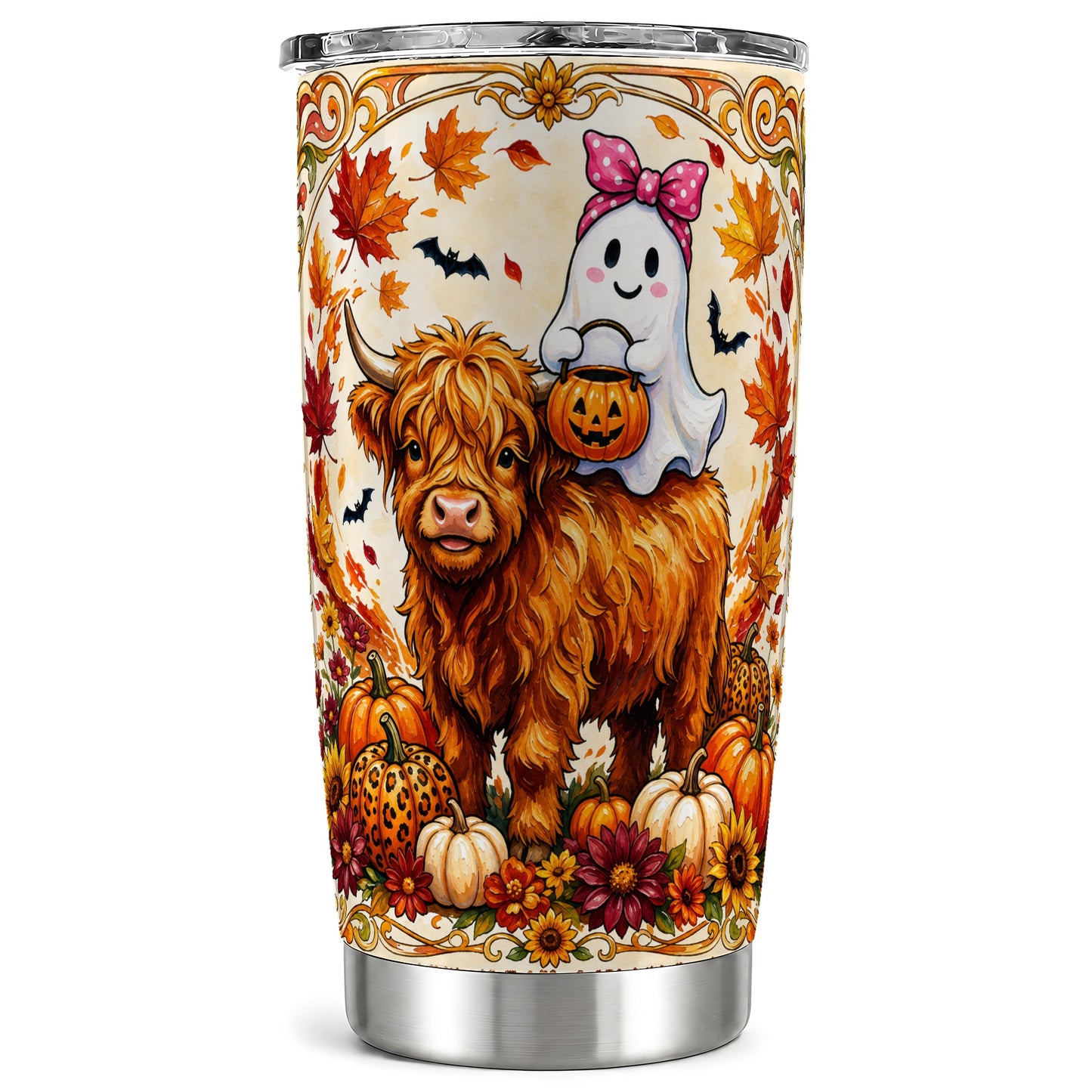 #pl[Steel] Highland Cow Tumbler 20oz, Ghost Tumbler, Stainless Steel Travel Cup