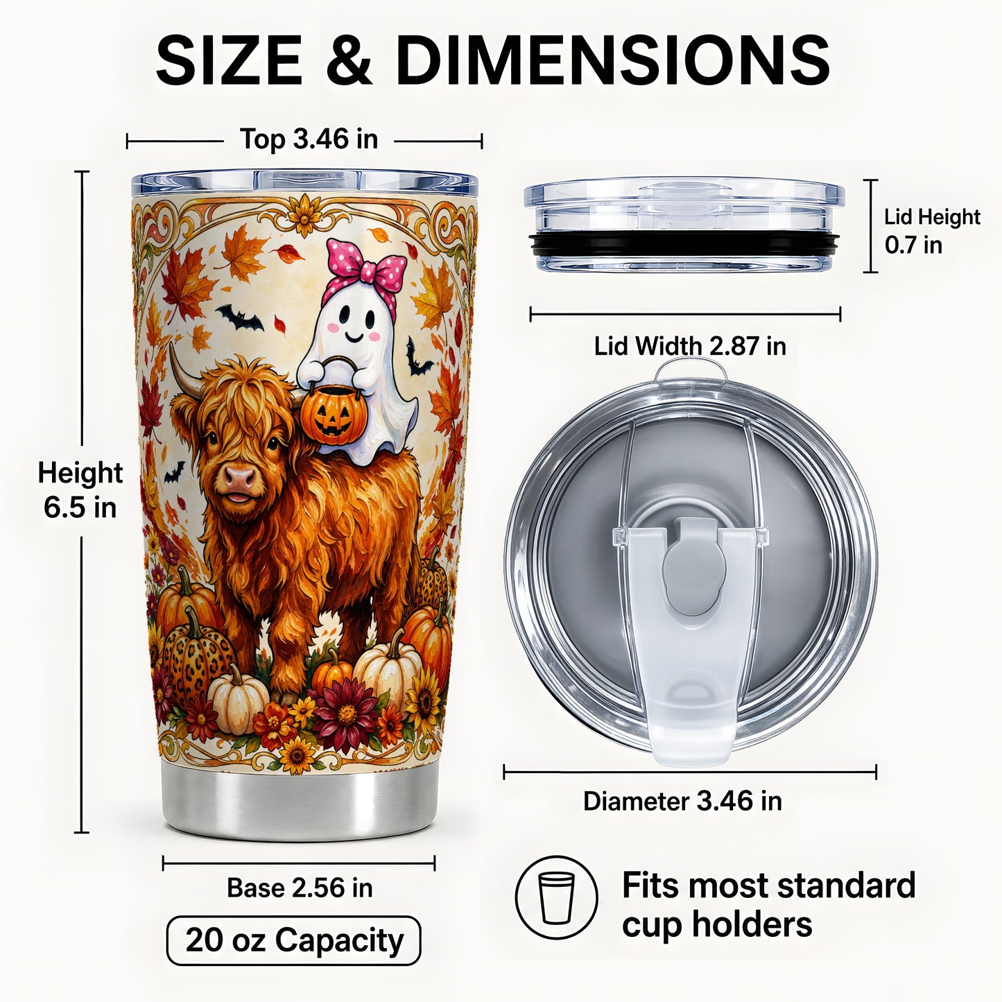 #pl[Steel] Highland Cow Tumbler 20oz, Ghost Tumbler, Stainless Steel Travel Cup