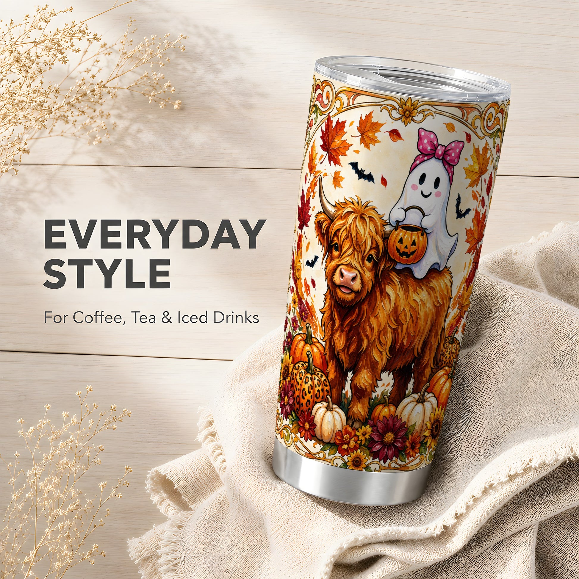 #pl[Steel] Highland Cow Tumbler 20oz, Ghost Tumbler, Stainless Steel Travel Cup