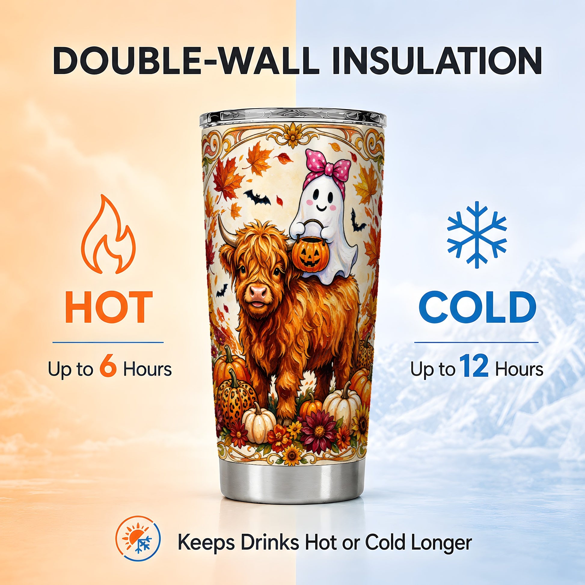 #pl[Steel] Highland Cow Tumbler 20oz, Ghost Tumbler, Stainless Steel Travel Cup