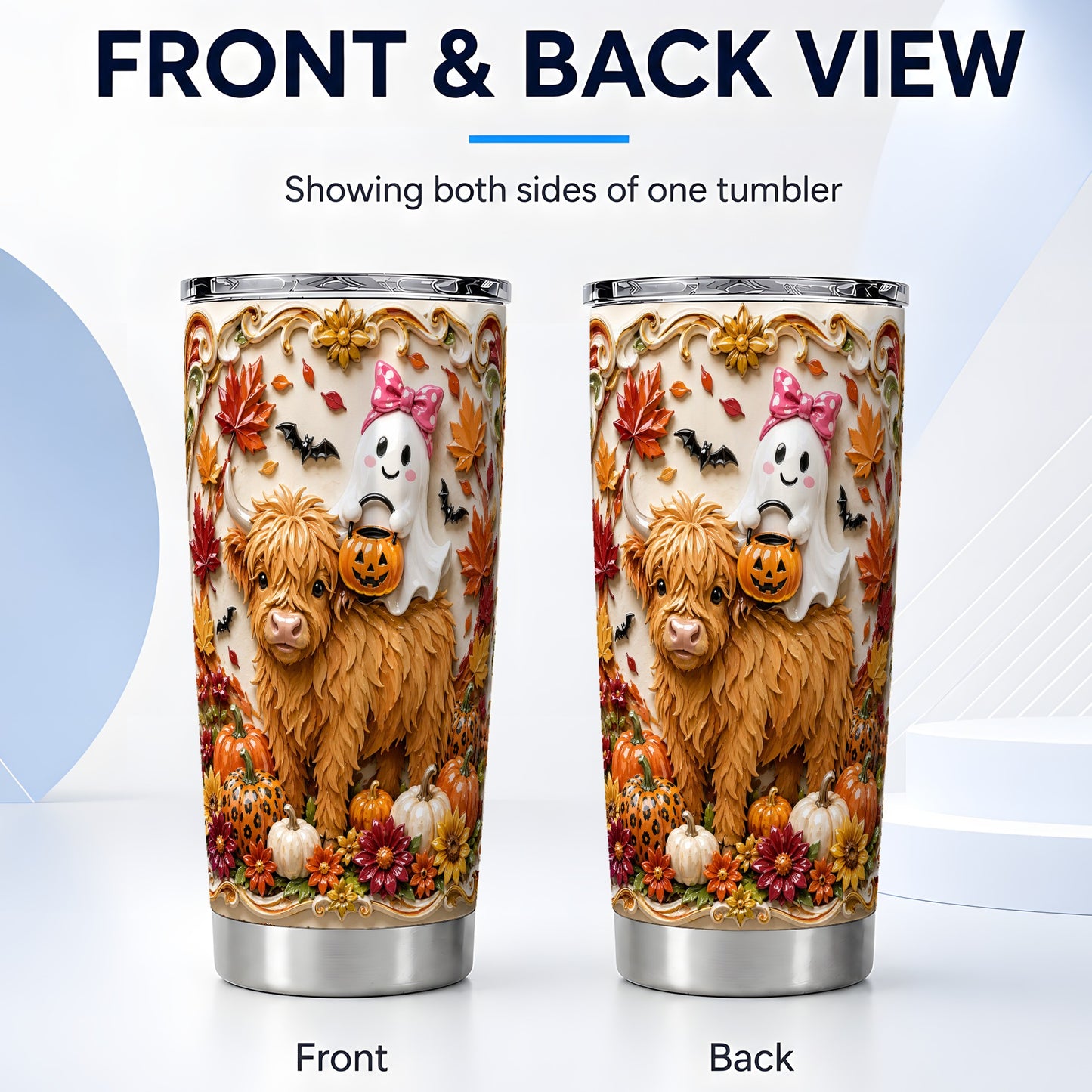 #pl[Steel] Highland Cow Ghost Tumbler 20oz, Autumn Tumbler, Stainless Steel Travel Cup