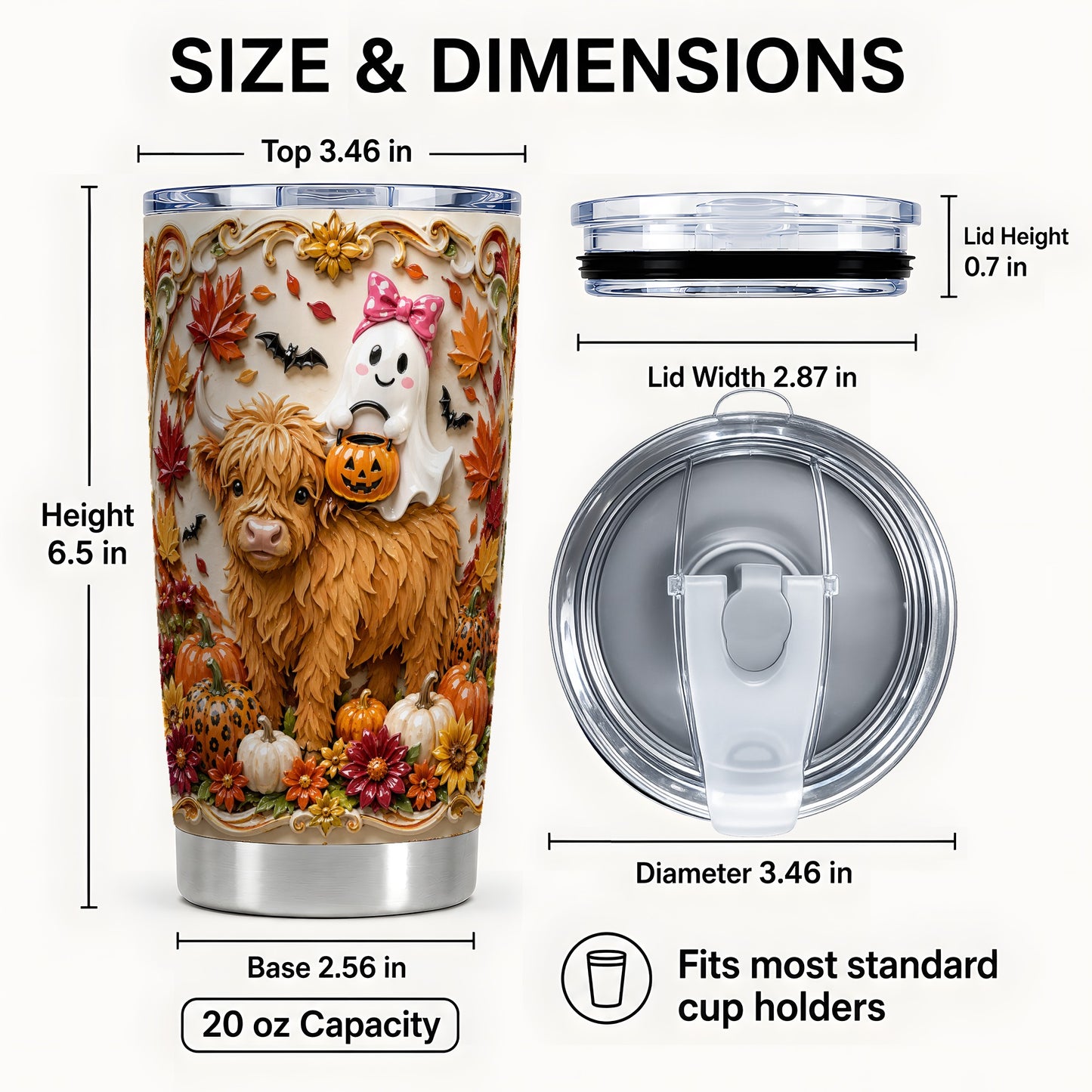 #pl[Steel] Highland Cow Ghost Tumbler 20oz, Autumn Tumbler, Stainless Steel Travel Cup