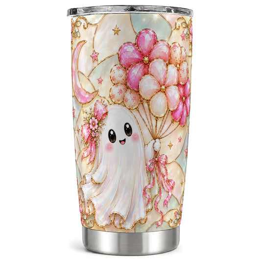 #pl[Steel] Pink Ghost Tumbler 20oz, Floral Tumbler, Stainless Steel Travel Cup