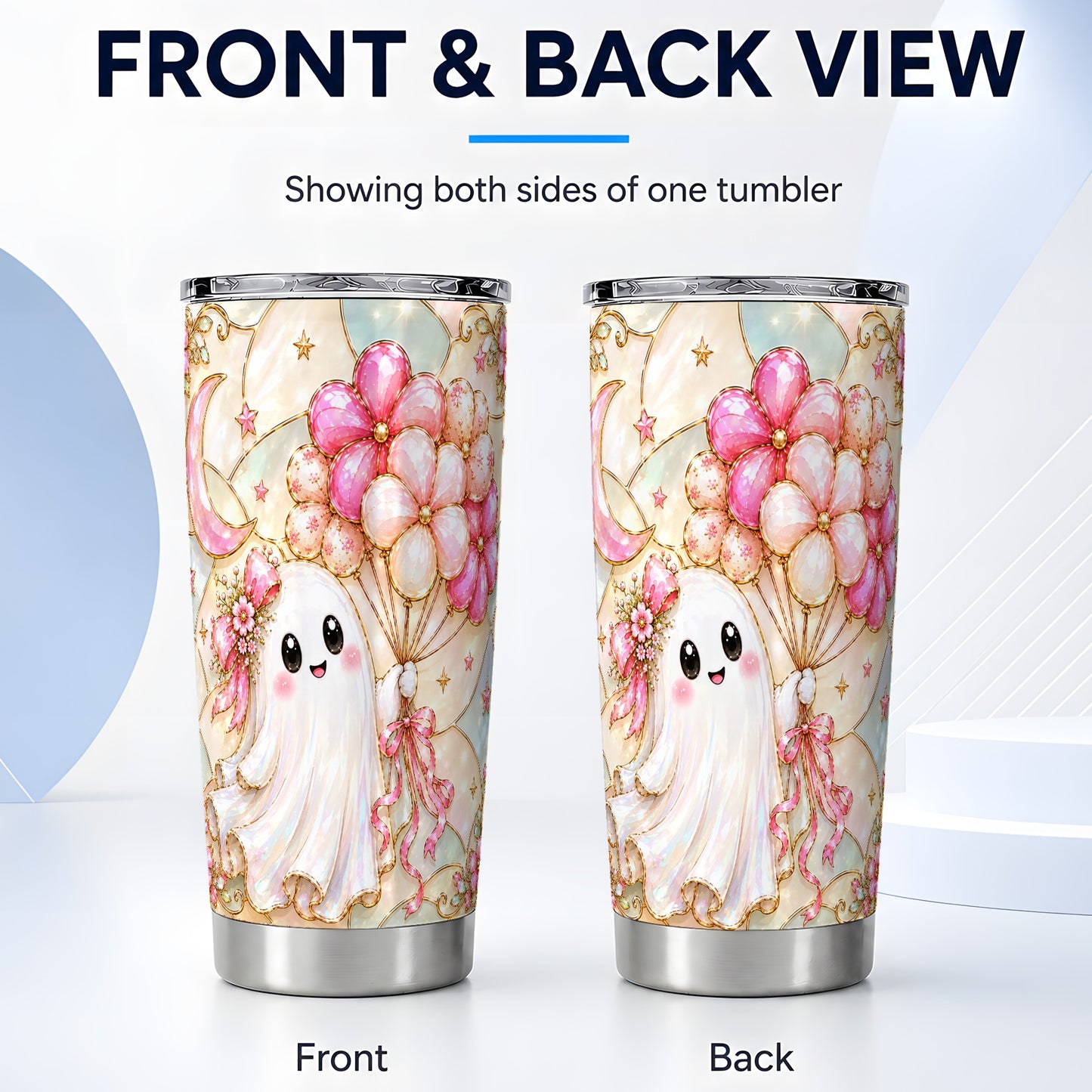 #pl[Steel] Pink Ghost Tumbler 20oz, Floral Tumbler, Stainless Steel Travel Cup
