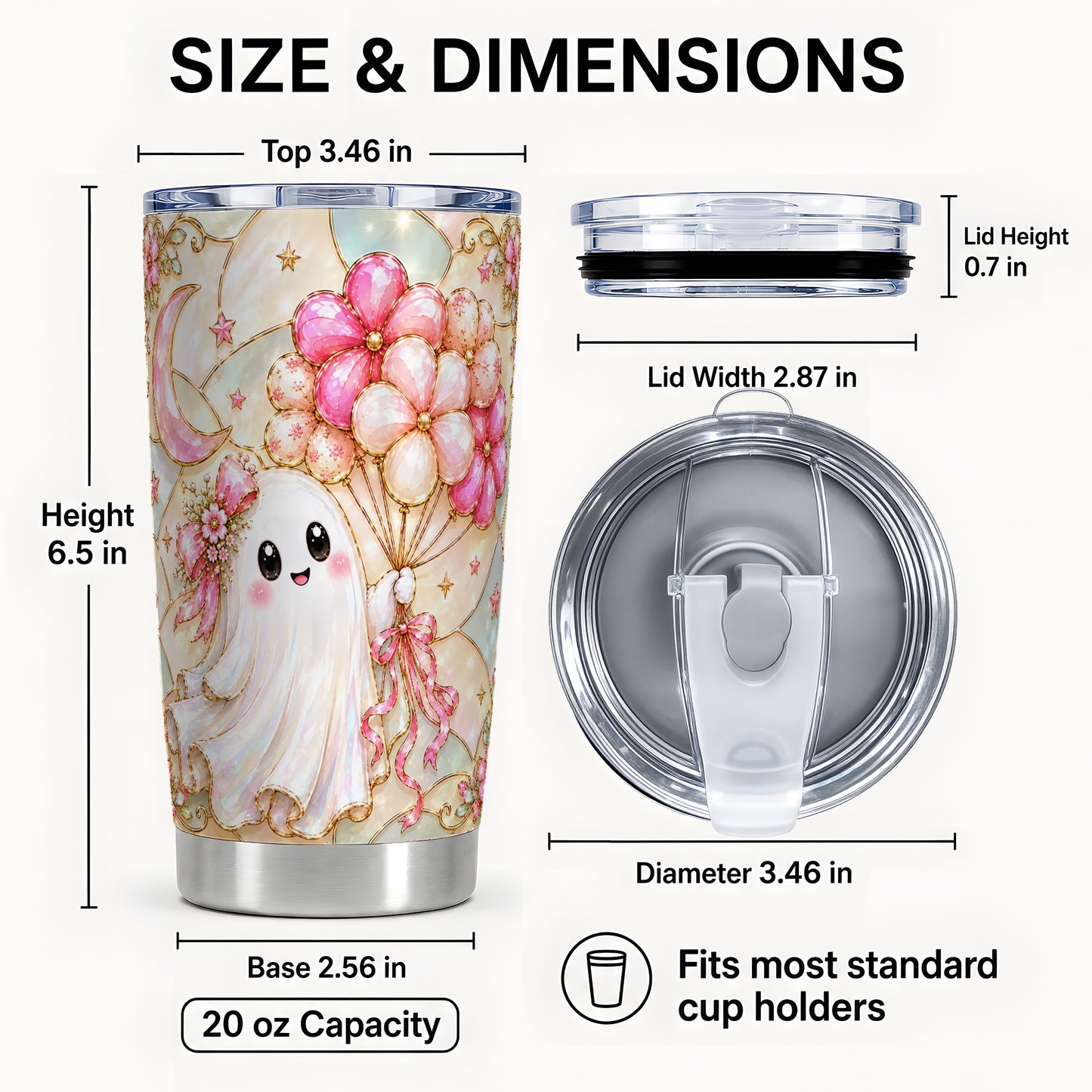 #pl[Steel] Pink Ghost Tumbler 20oz, Floral Tumbler, Stainless Steel Travel Cup
