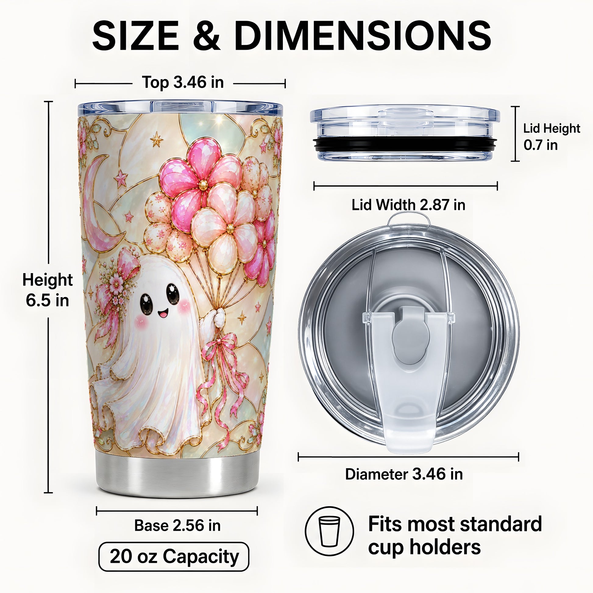 #pl[Steel] Pink Ghost Tumbler 20oz, Floral Tumbler, Stainless Steel Travel Cup