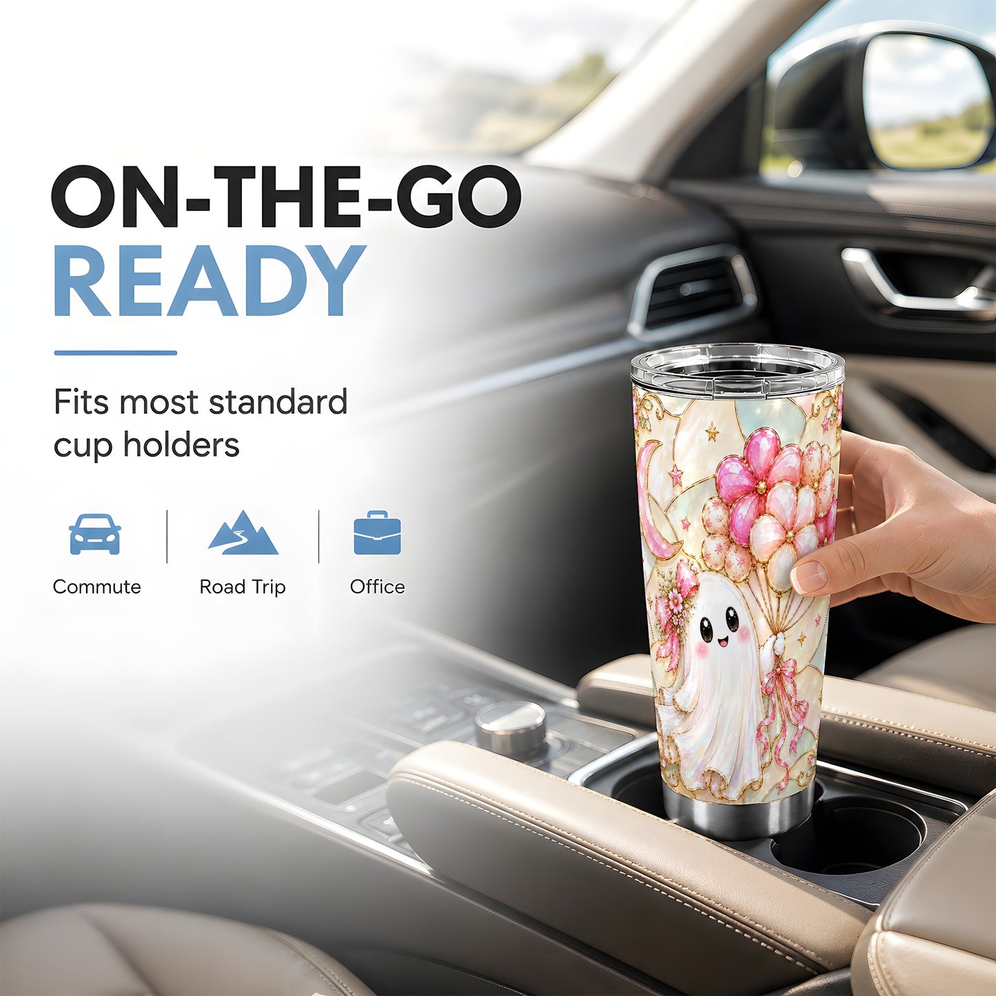 #pl[Steel] Pink Ghost Tumbler 20oz, Floral Tumbler, Stainless Steel Travel Cup