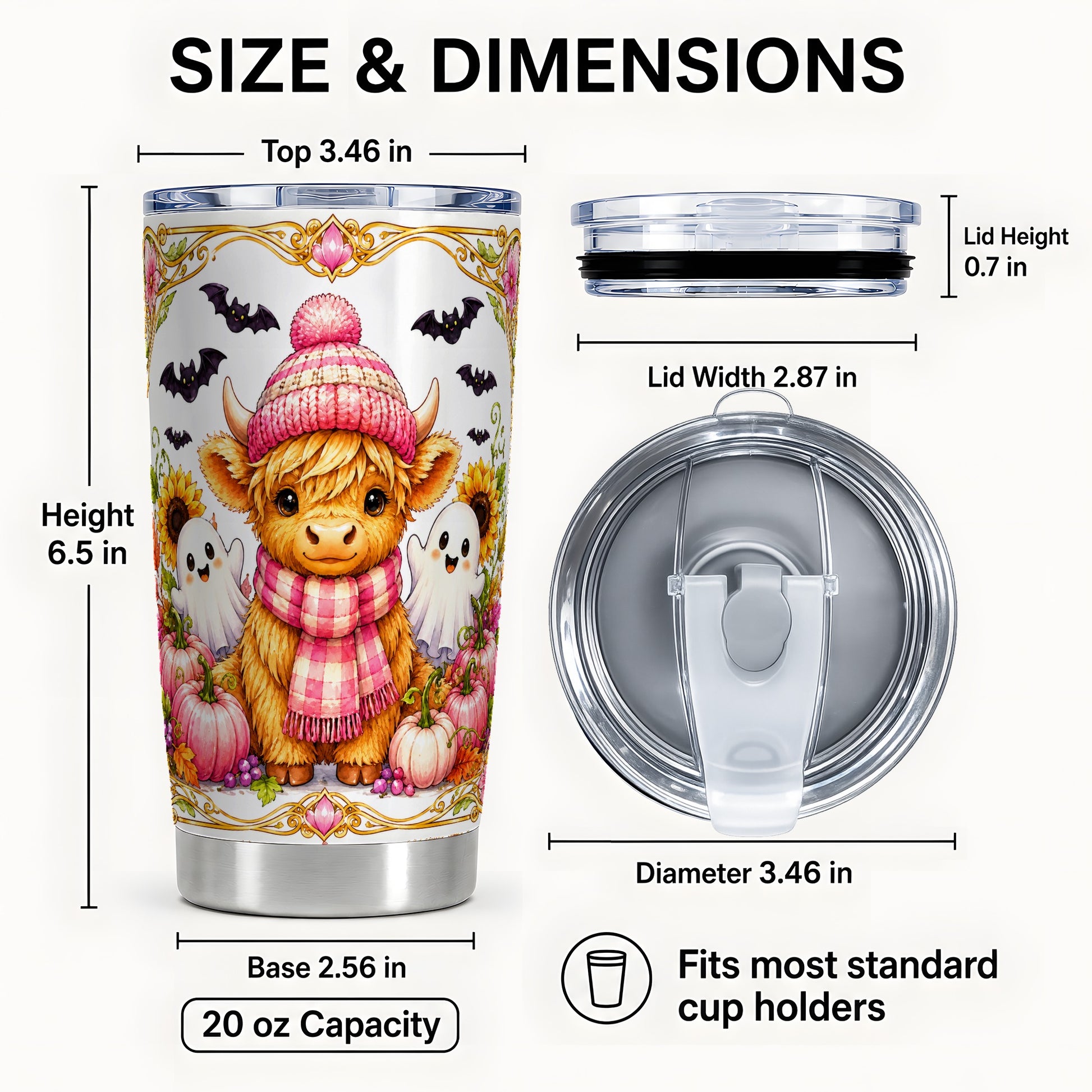 #pl[Steel] Cute Highland Cow Ghost Tumbler 20oz, Pink Pumpkin Tumbler, Travel Cup