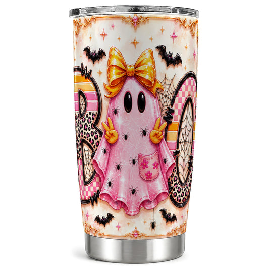 #pl[Steel] Pink Ghost Tumbler 20oz, Halloween 20oz Tumbler, Stainless Steel Travel Cup
