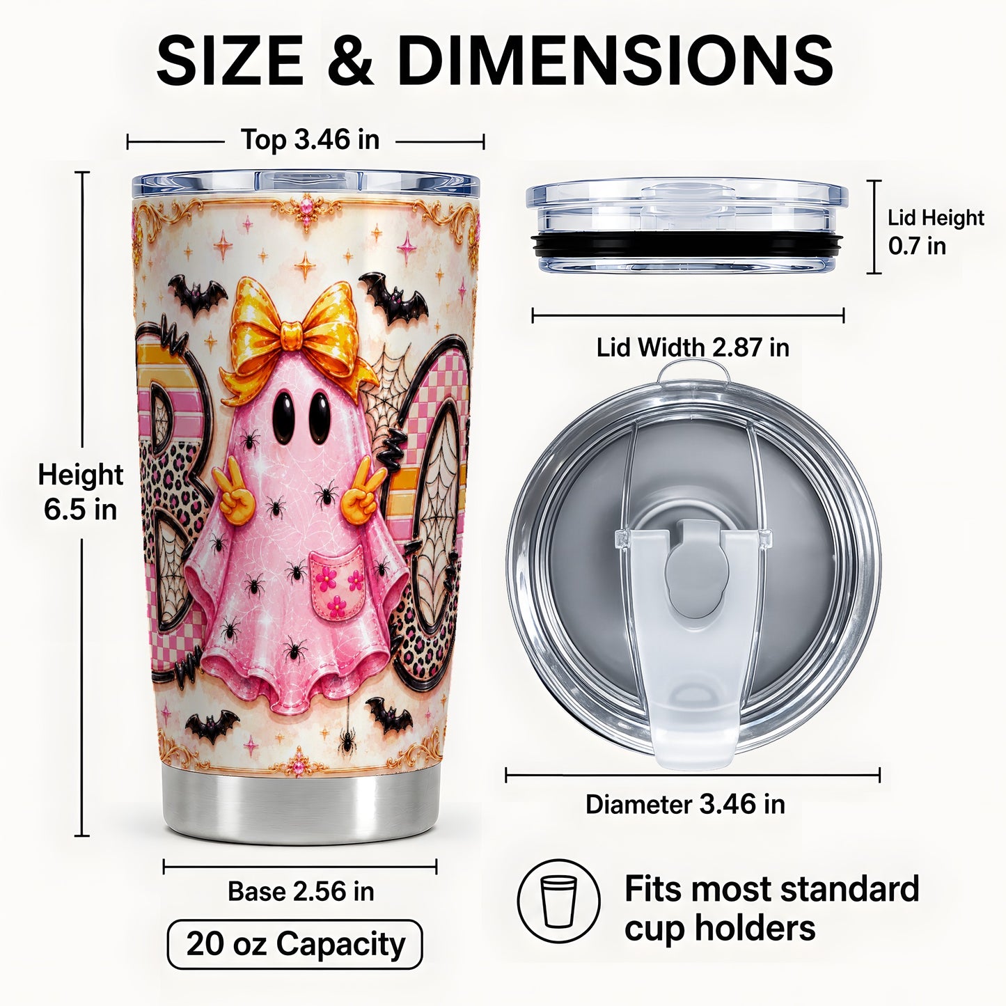 #pl[Steel] Pink Ghost Tumbler 20oz, Halloween 20oz Tumbler, Stainless Steel Travel Cup