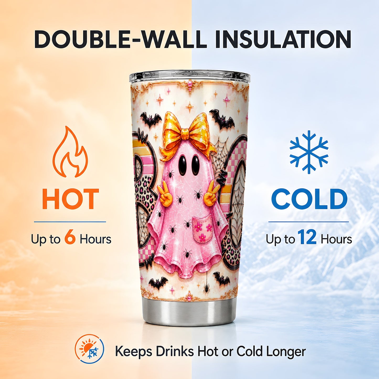 #pl[Steel] Pink Ghost Tumbler 20oz, Halloween 20oz Tumbler, Stainless Steel Travel Cup