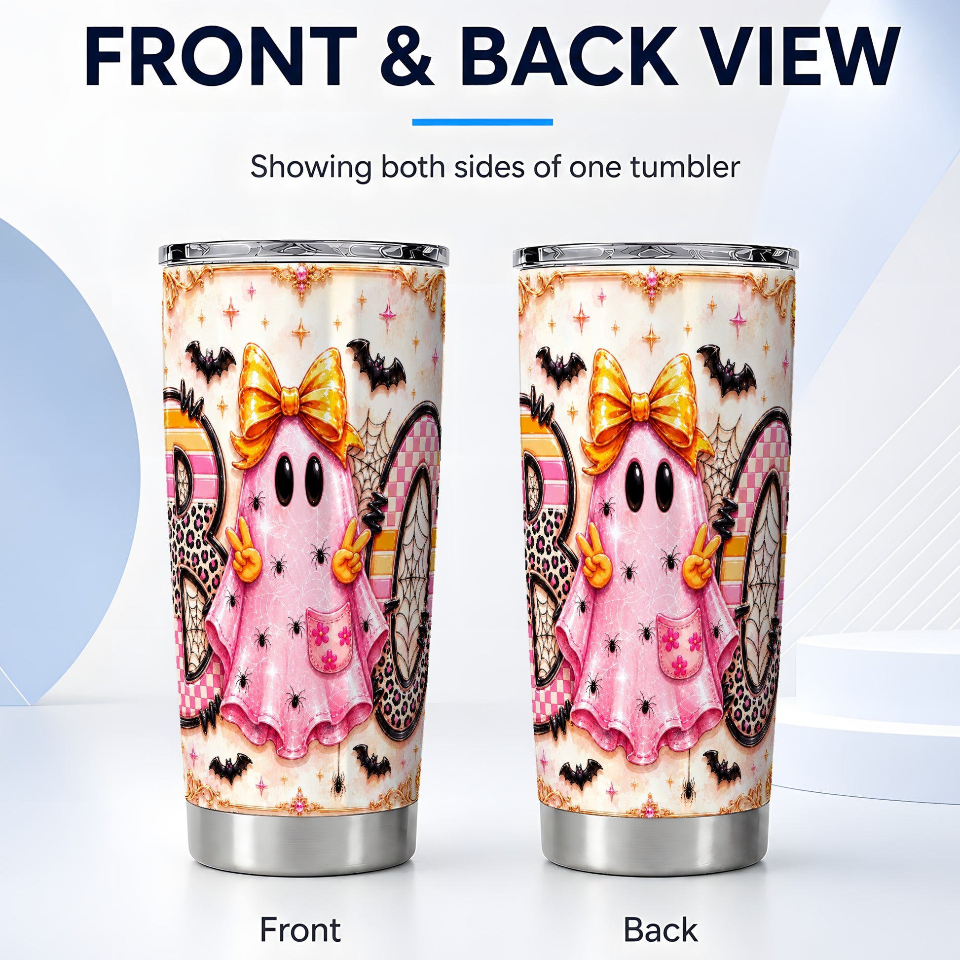 #pl[Steel] Pink Ghost Tumbler 20oz, Halloween 20oz Tumbler, Stainless Steel Travel Cup