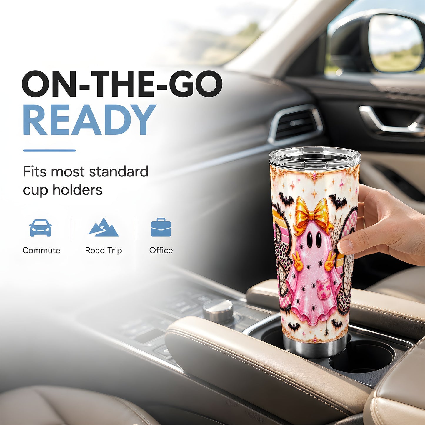 #pl[Steel] Pink Ghost Tumbler 20oz, Halloween 20oz Tumbler, Stainless Steel Travel Cup