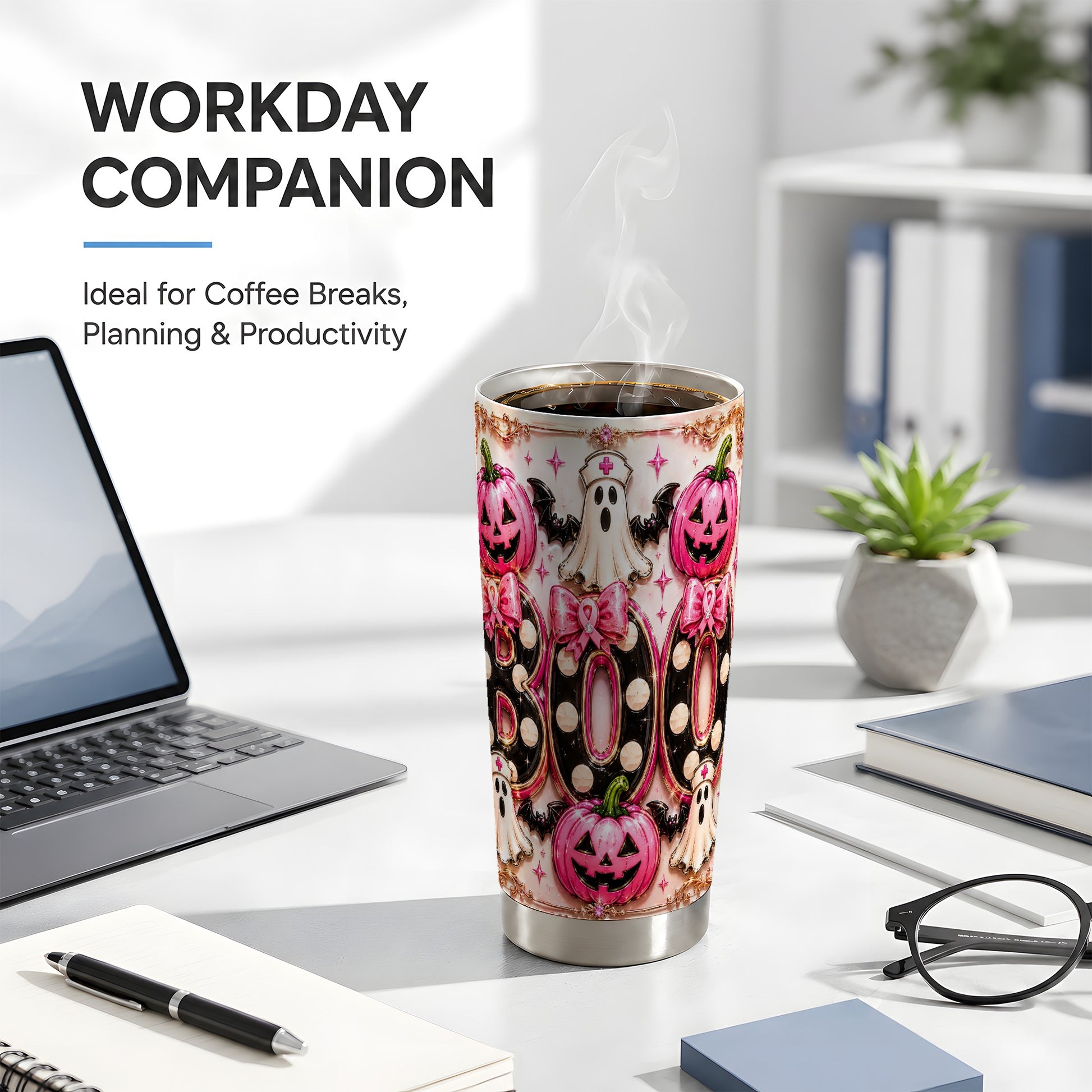 #pl[Steel] Nurse Ghost Tumbler 20oz, Spooky 20oz Tumbler, Stainless Steel Travel Cup