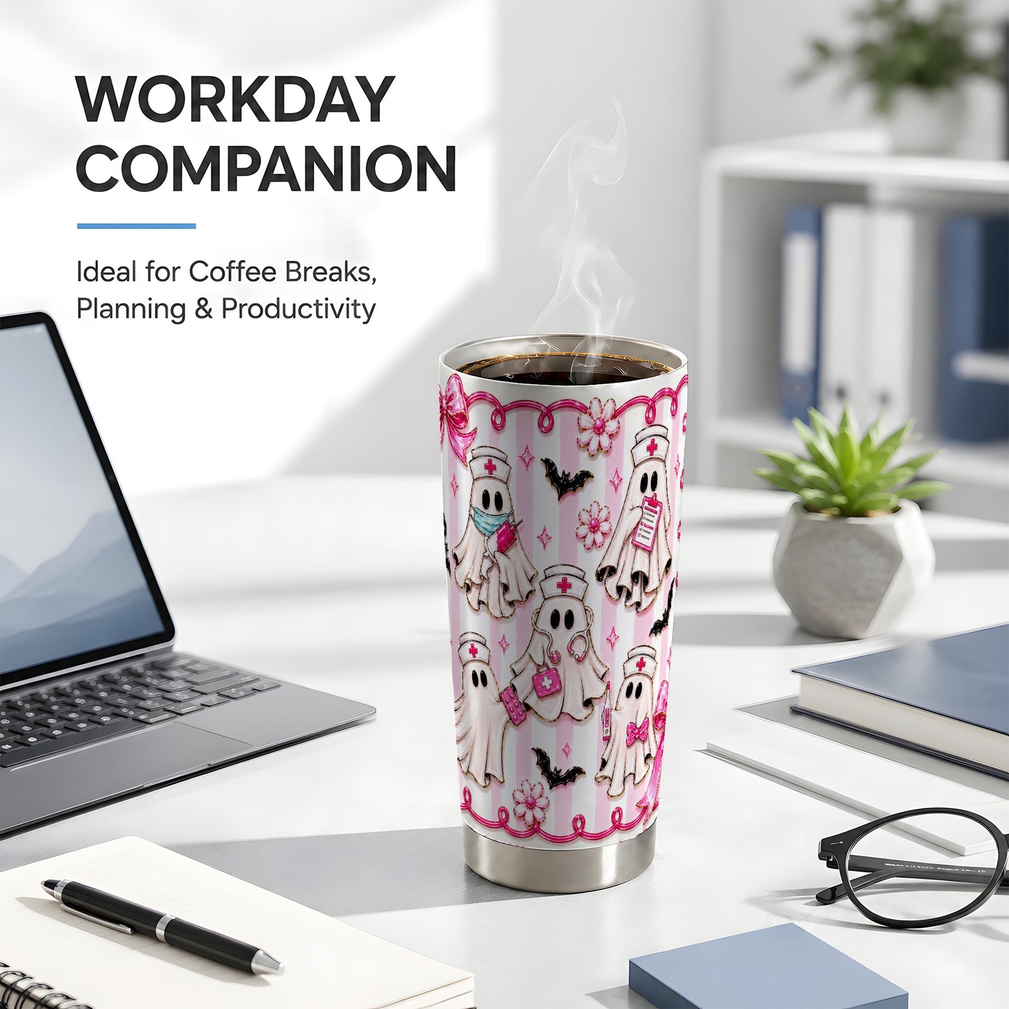 #pl[Steel] Nurse Ghost Tumbler 20oz, Medical 20oz Tumbler, Stainless Steel Travel Cup