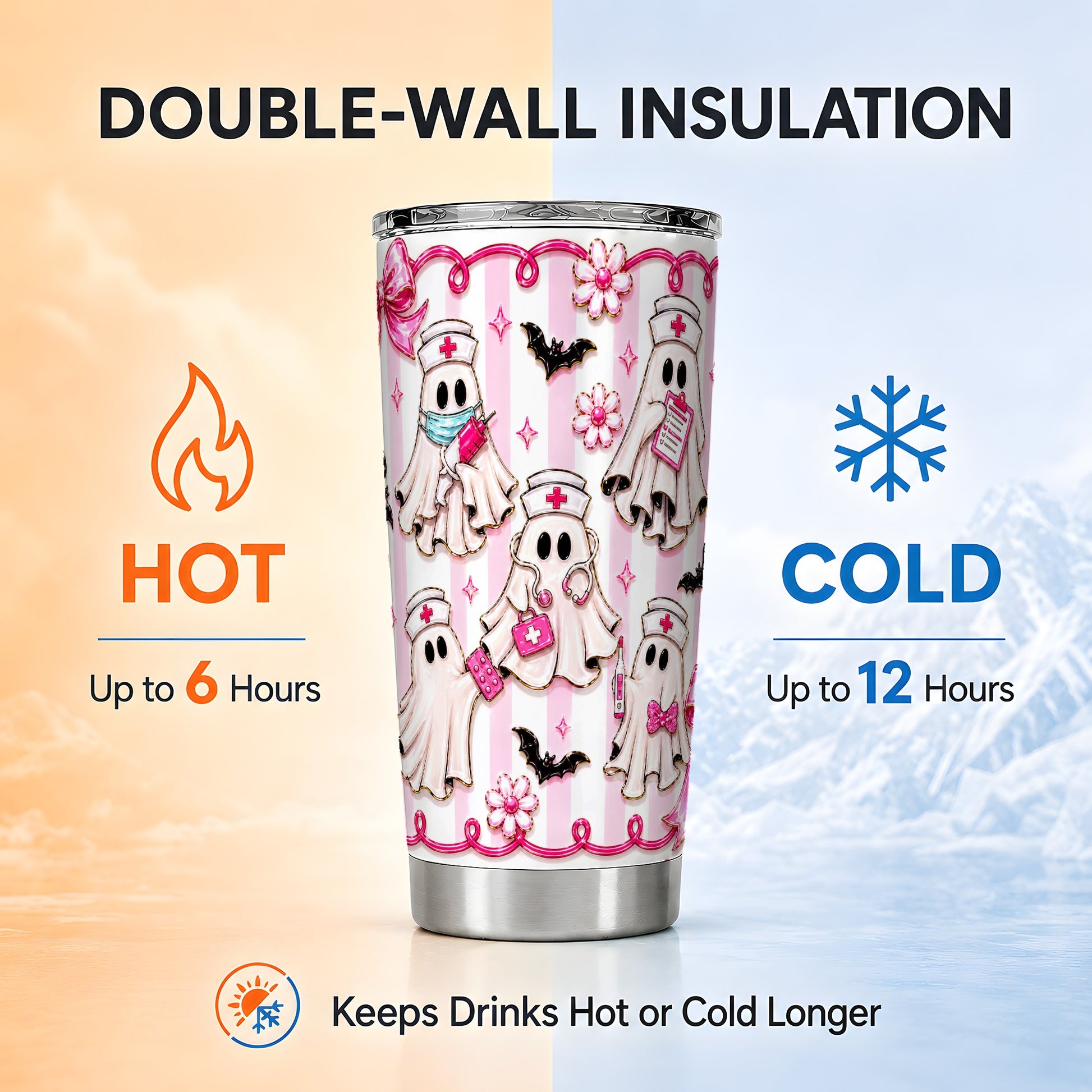 #pl[Steel] Nurse Ghost Tumbler 20oz, Medical 20oz Tumbler, Stainless Steel Travel Cup