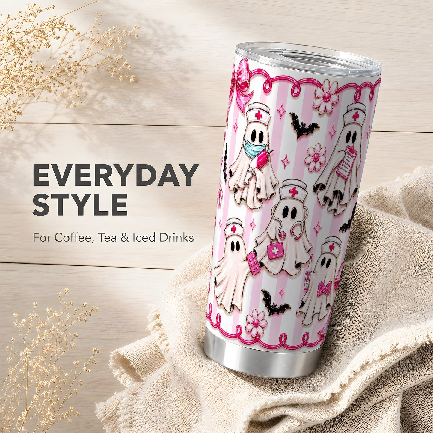 #pl[Steel] Nurse Ghost Tumbler 20oz, Medical 20oz Tumbler, Stainless Steel Travel Cup