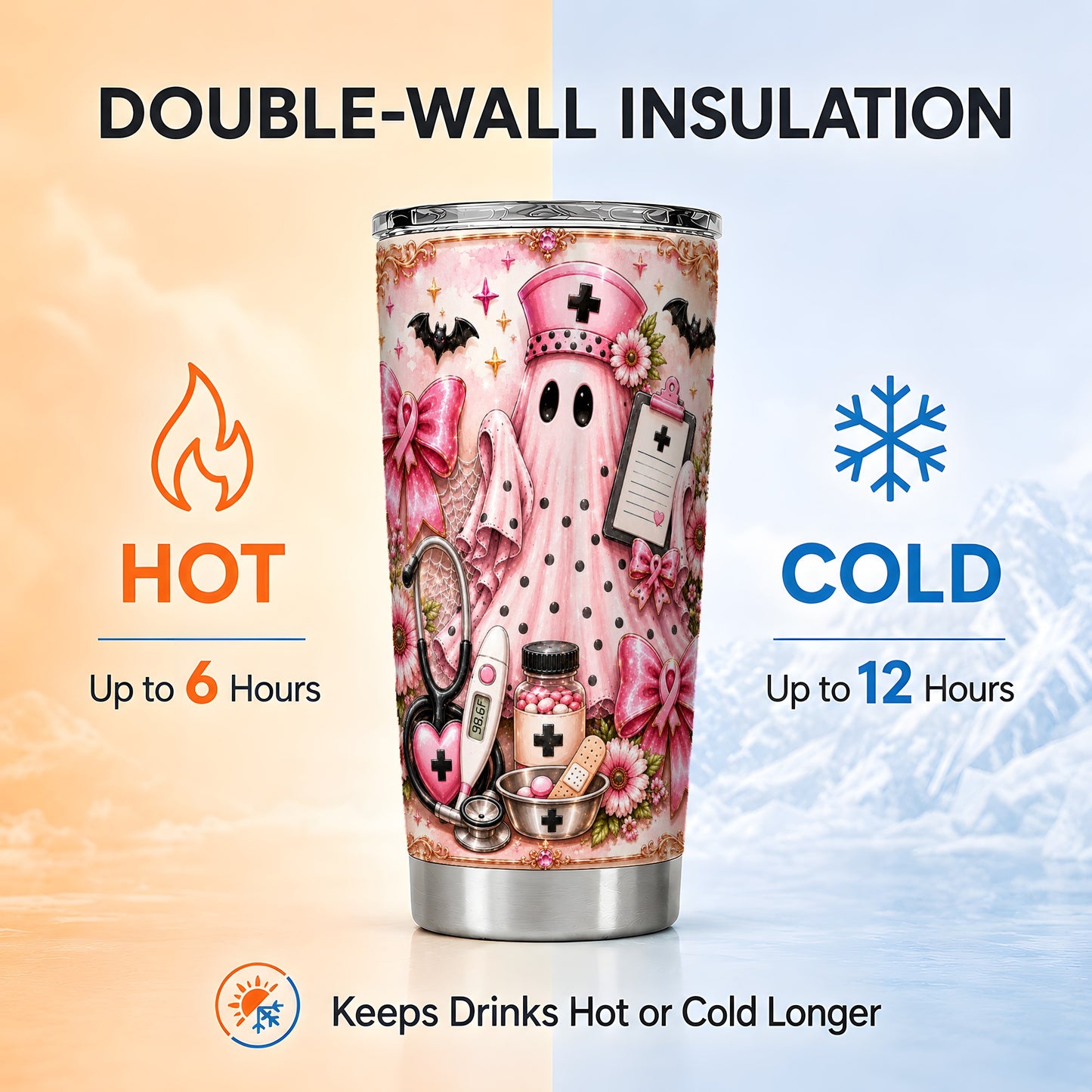 #pl[Steel] Nurse Ghost Tumbler 20oz, Halloween Tumbler, Stainless Steel Travel Cup
