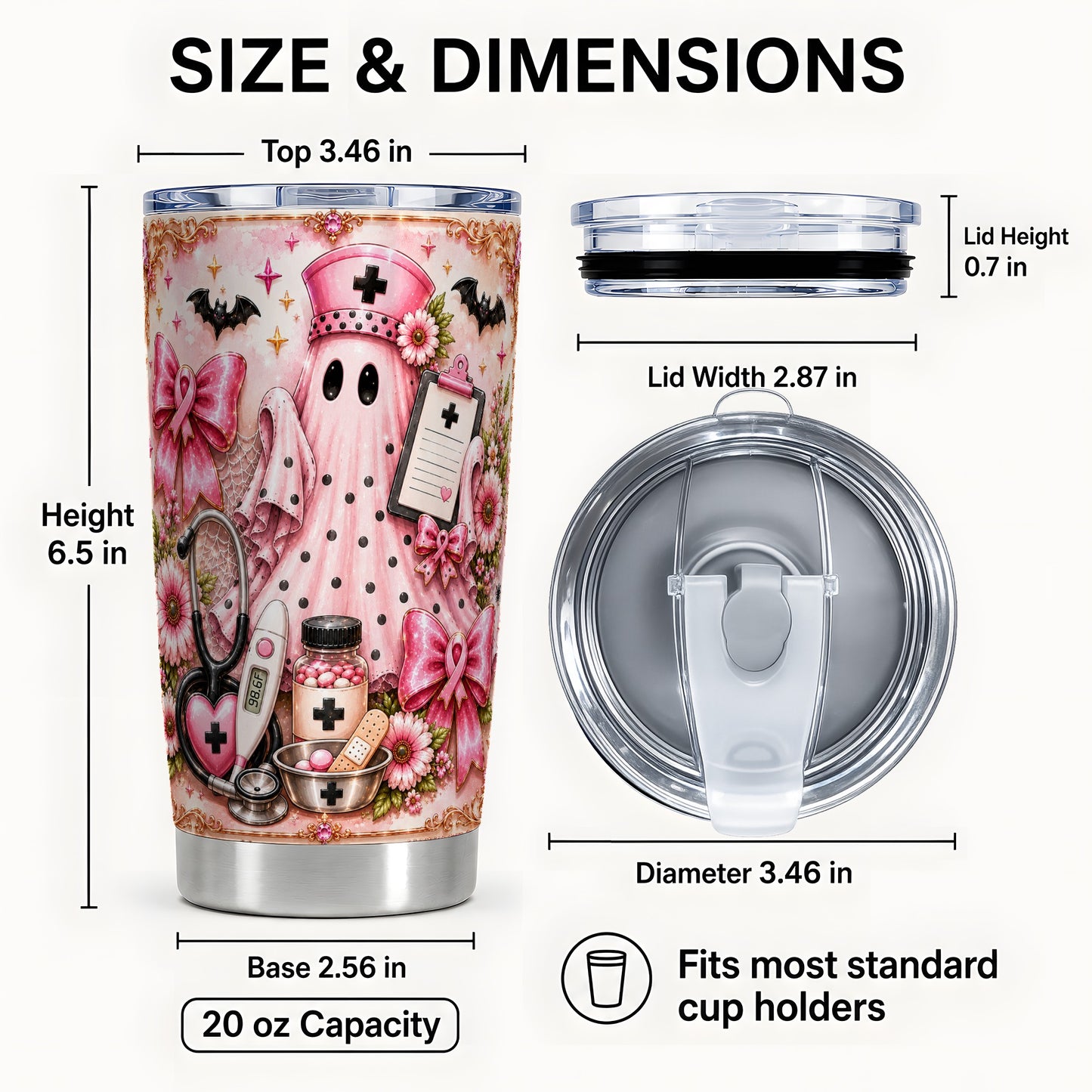 #pl[Steel] Nurse Ghost Tumbler 20oz, Halloween Tumbler, Stainless Steel Travel Cup