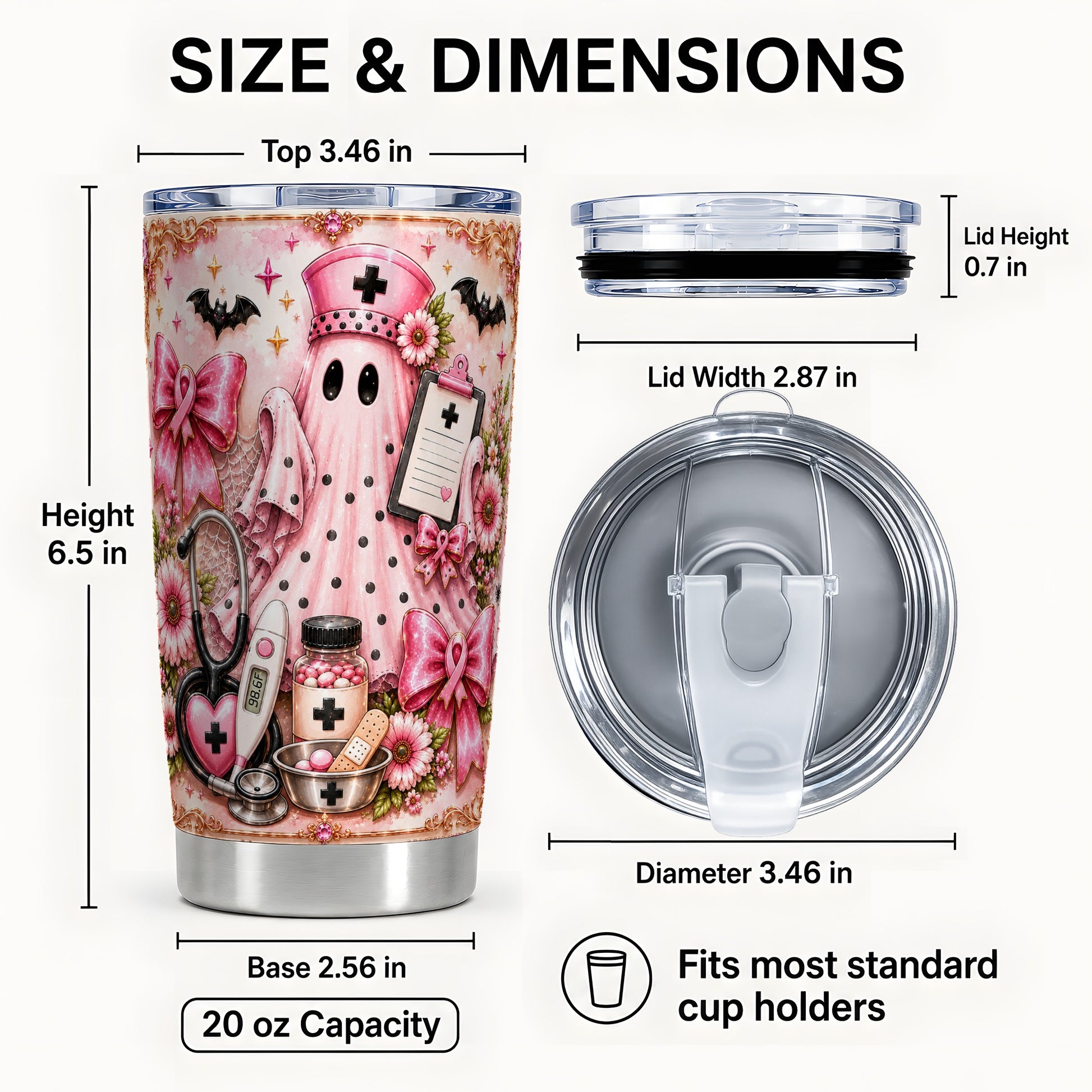 #pl[Steel] Nurse Ghost Tumbler 20oz, Halloween Tumbler, Stainless Steel Travel Cup