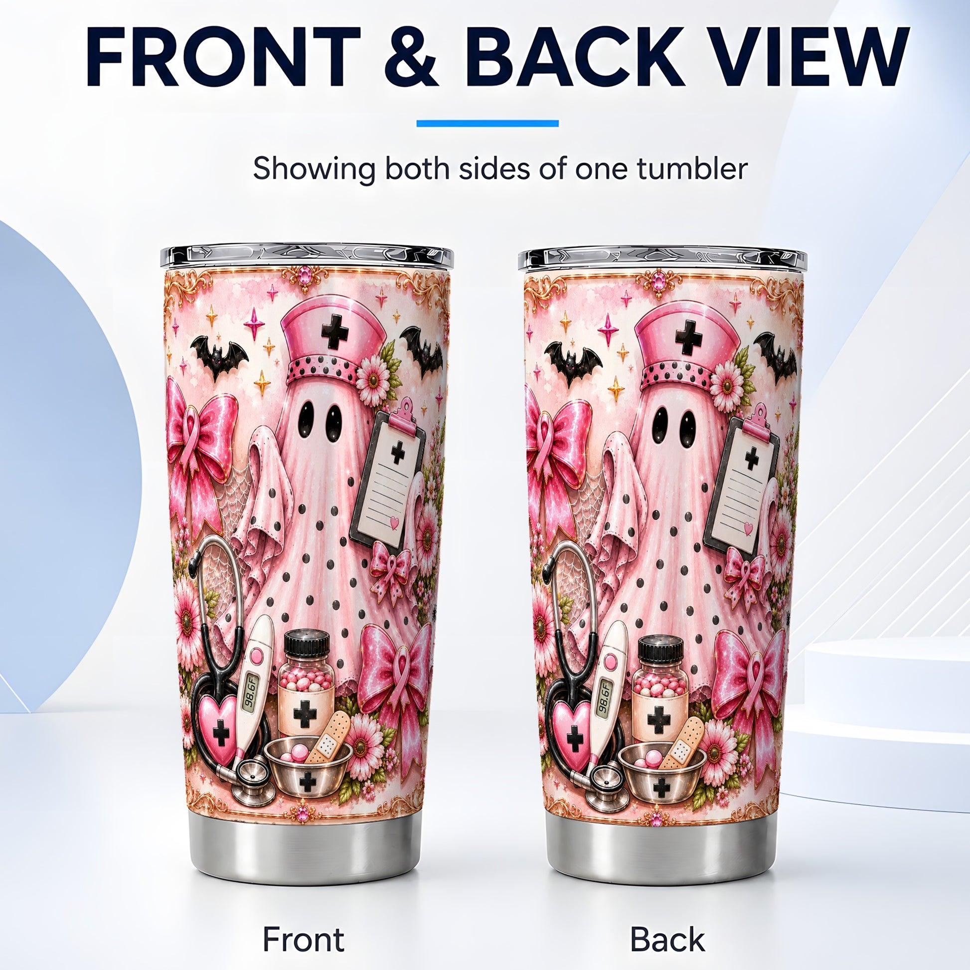 #pl[Steel] Nurse Ghost Tumbler 20oz, Halloween Tumbler, Stainless Steel Travel Cup